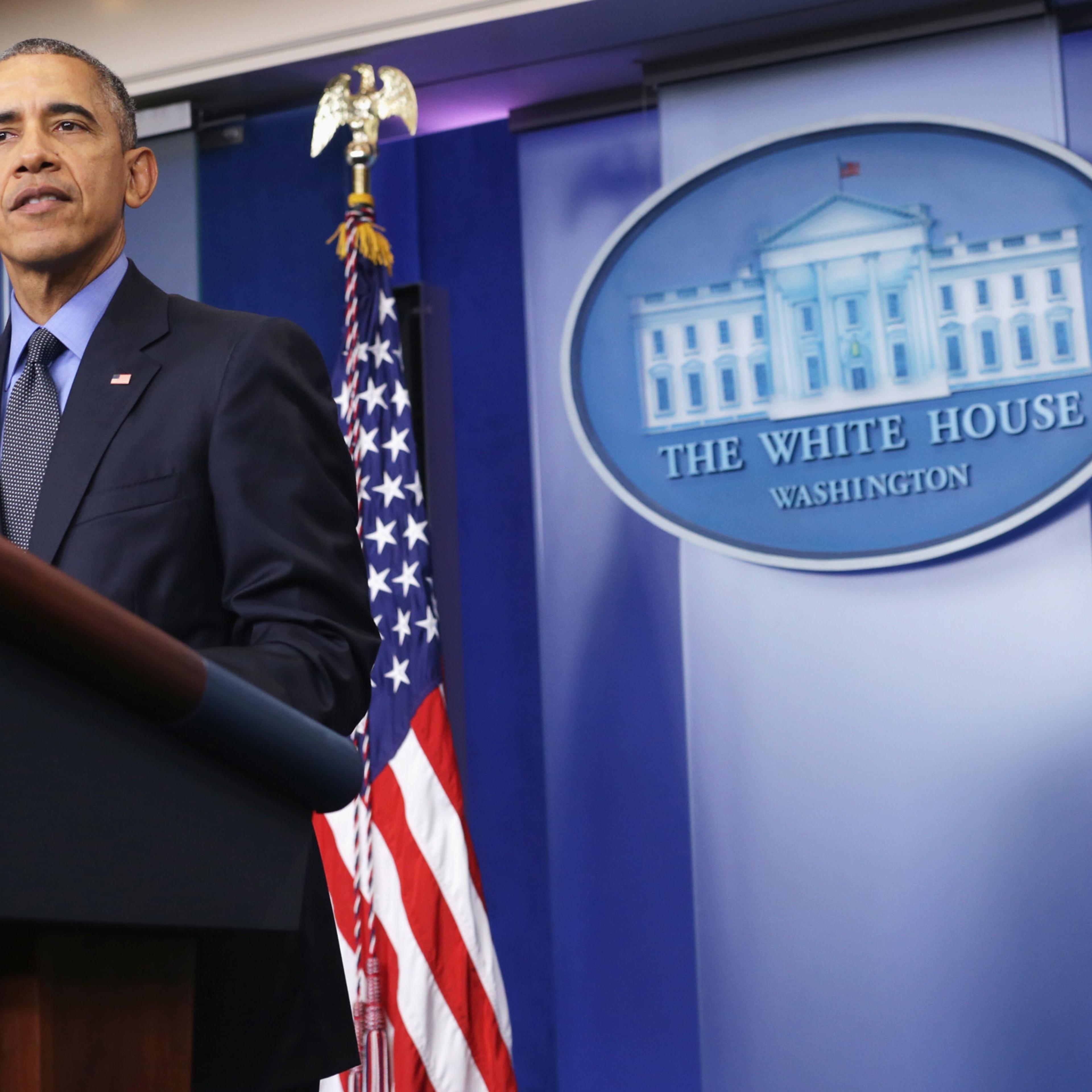 WASHINGTON, DC - DECEMBER 18: U.S. President Barack Obama speaks to the media during his year end news conference in the Brady Briefing Room at the White House December 18, 2015 in Washington, DC. Later today, Obama will travel to San Bernardino, Califor