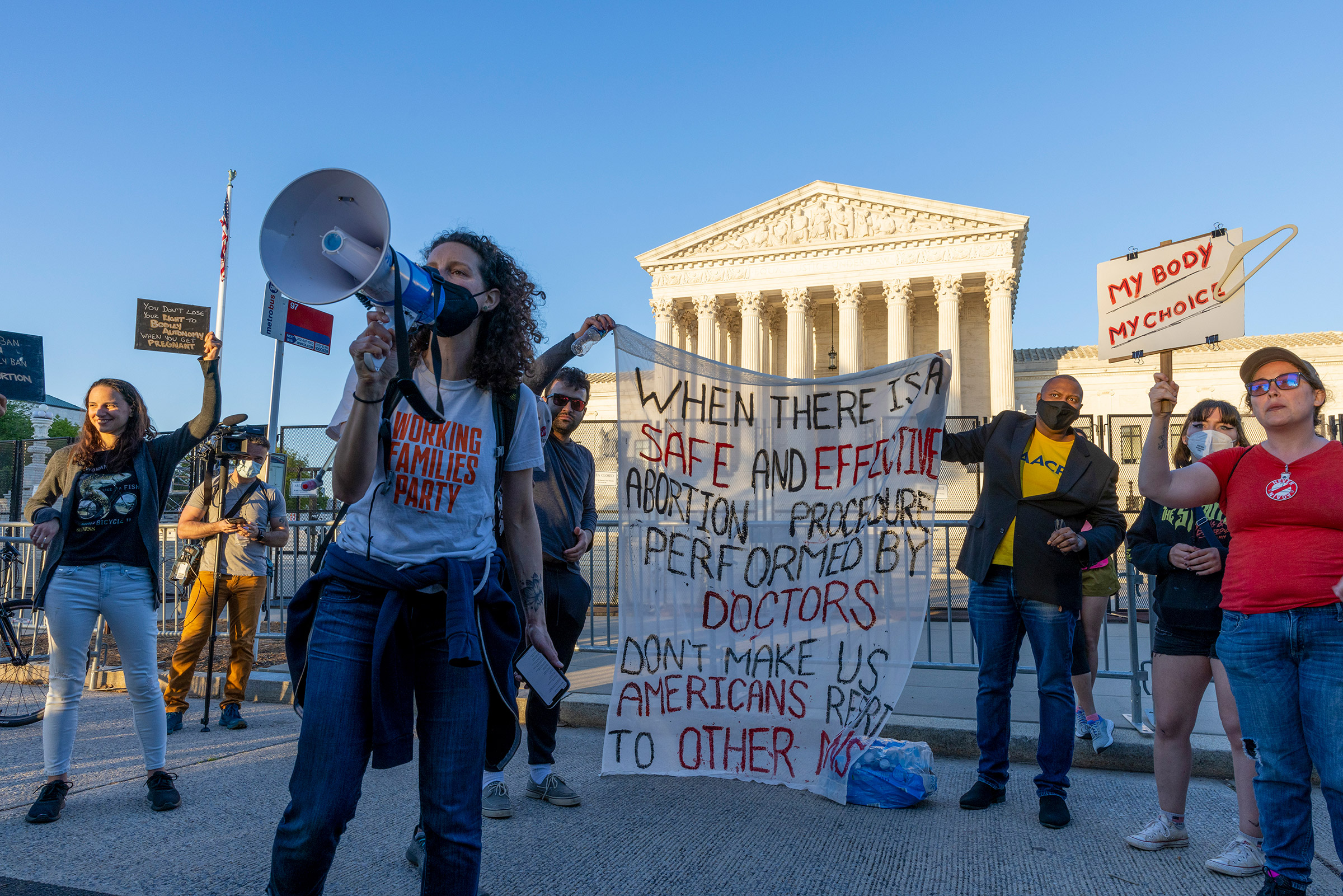 An abortion-rights protest in front of the U.S. Supreme Court building on May 10, 2022 in Washington, DC.