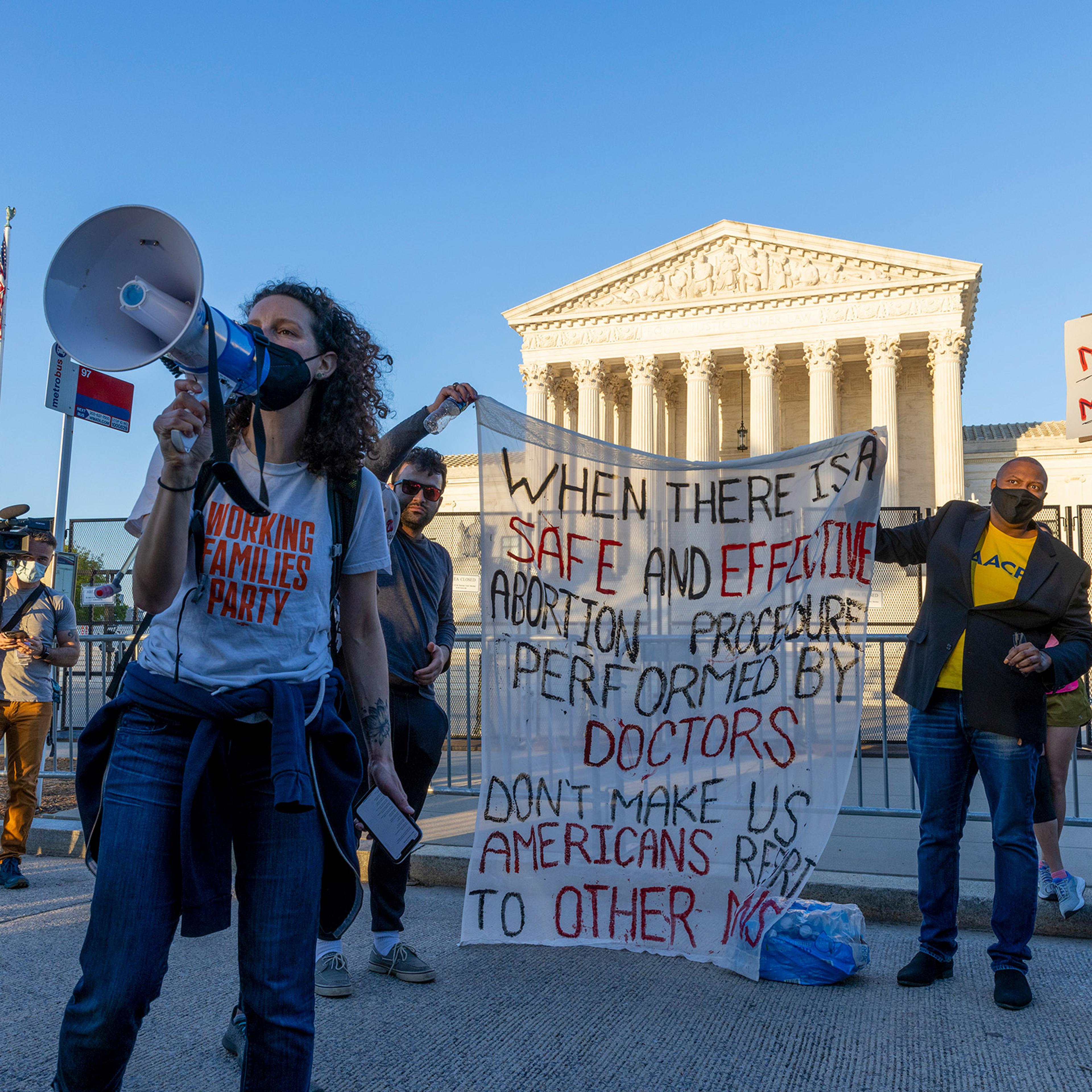 An abortion-rights protest in front of the U.S. Supreme Court building on May 10, 2022 in Washington, DC.