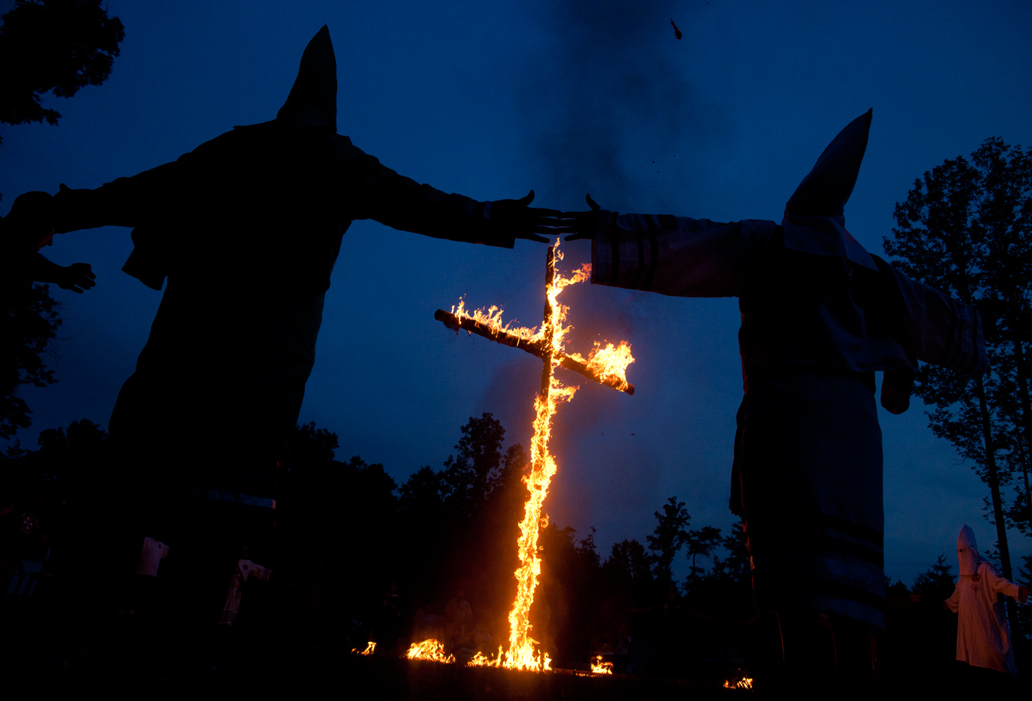 The Rebel Brigade Knights of the Ku Klux Klan during a cross-burning ceremony on July 2, 2011.