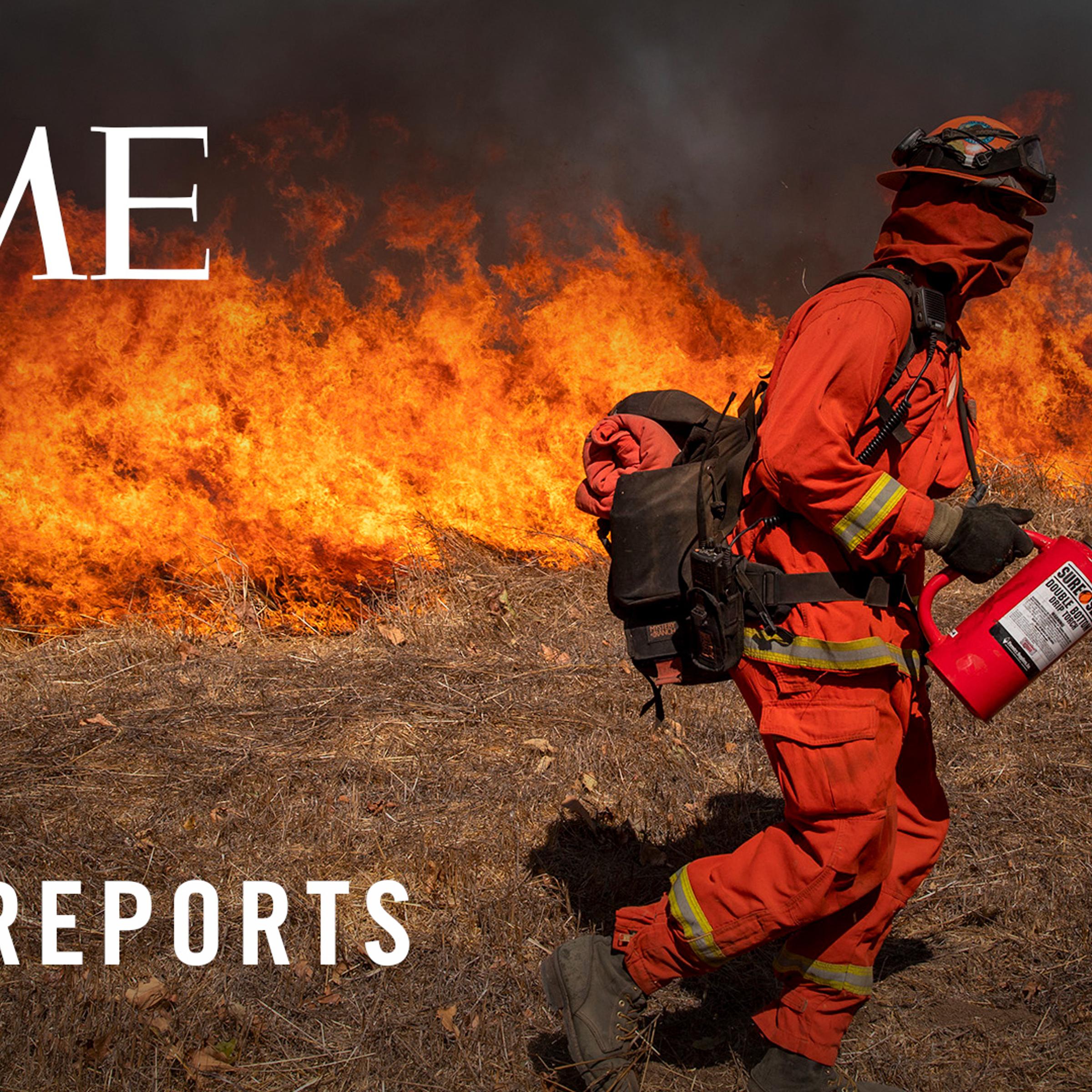 Inmate crews set backfires to heavy brush along Madera Rd. as firefighters try to keep the Easy fire from crossing the road into Thousand Oaks, California on October 30, 2019.