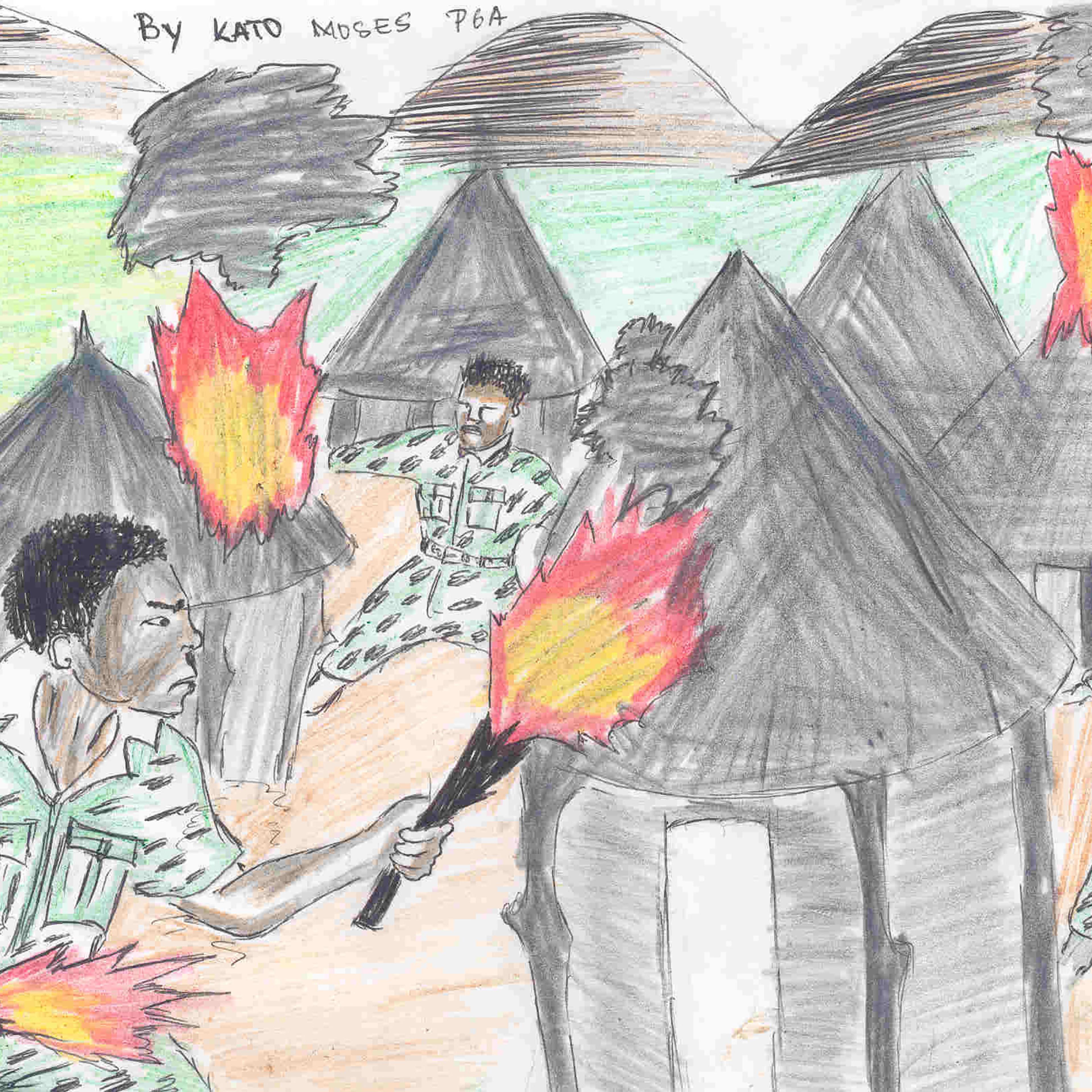 Drawings made by former child soldiers in Uganda.