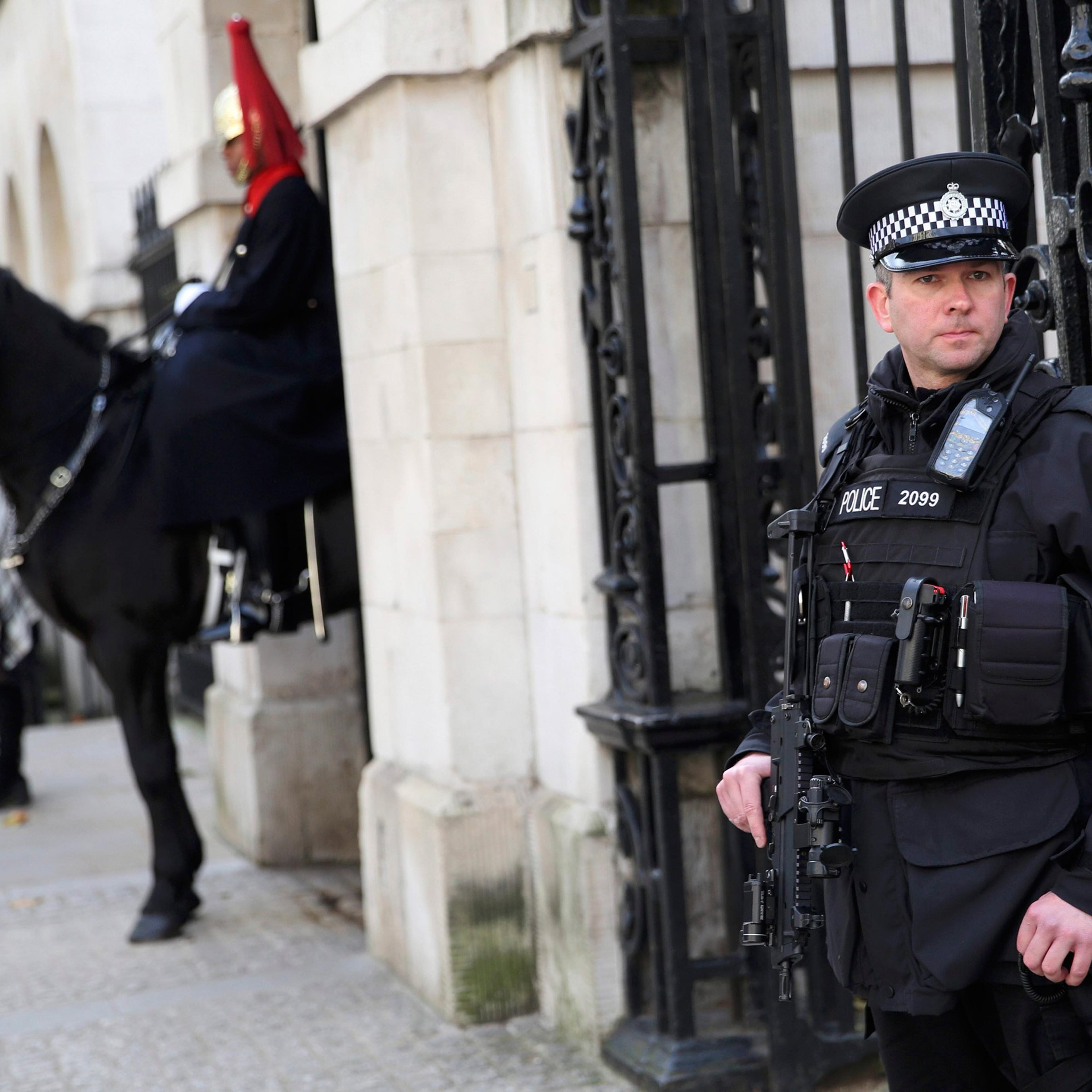 An armed police officer stands outside Horseguards on Whitehall in London, Britain November 18, 2015. REUTERS/Neil Hall