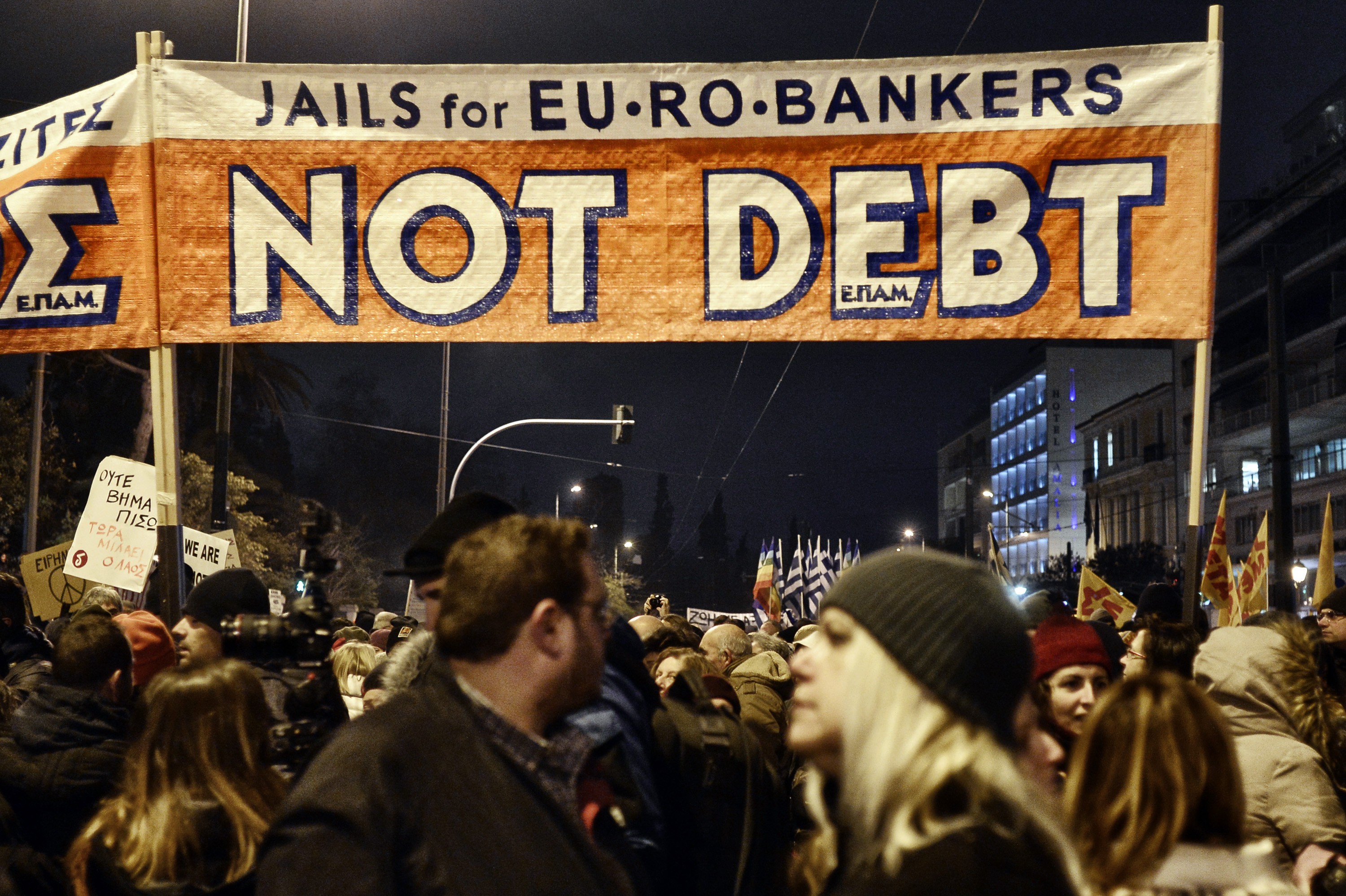 Supporters Of The New Greek Government Hold An Anti-Austerity Demonstration In Athens