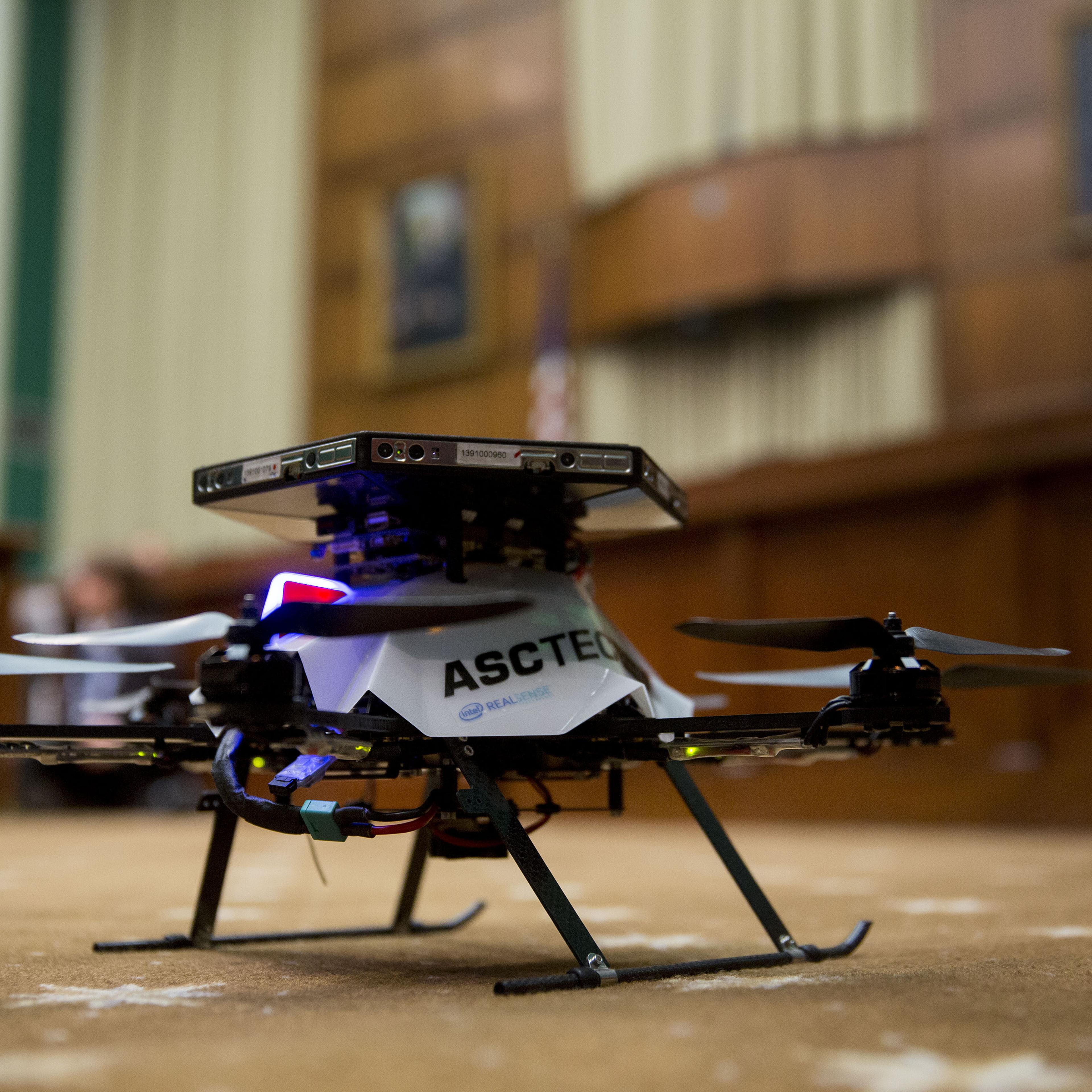 An AscTec Firefly drone sits on the floor during a House Energy and Commerce subcommittee hearing in Washington, D.C. on Nov. 19, 2015.