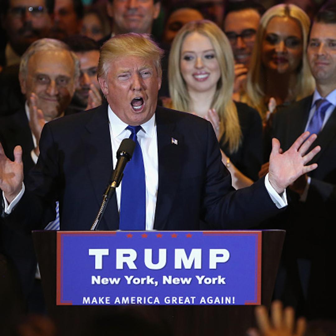 Republican Presidential candidate Donald Trump speaks after winning the New York state primary on April 19, 2016 in New York City. Trump held the press conference at Trump Tower in Manhattan.
