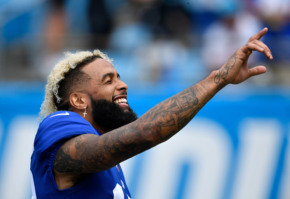 Odell Beckham of the New York Giants against the Carolina Panthers during their game at Bank of America Stadium on October 7, 2018 in Charlotte, North Carolina.