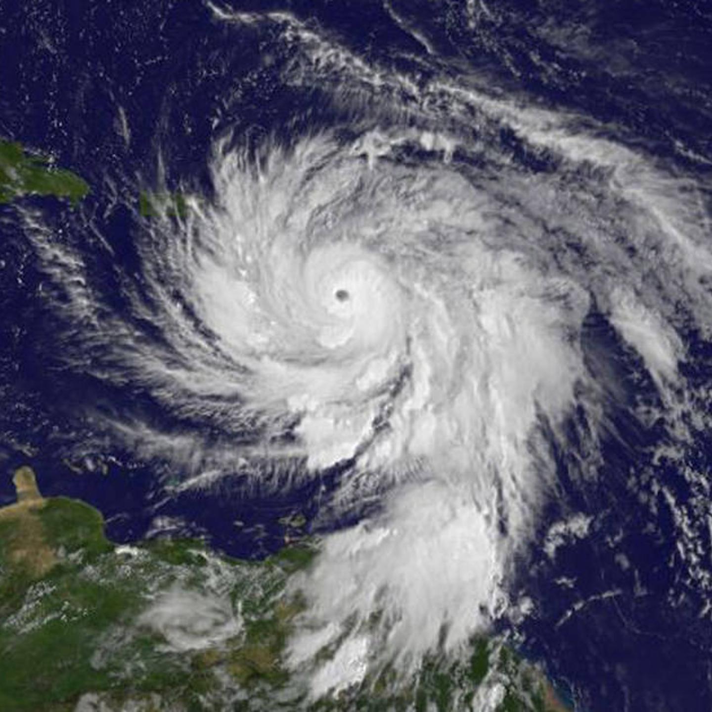 A satellite image shows Hurricane Maria approaching Puerto Rico