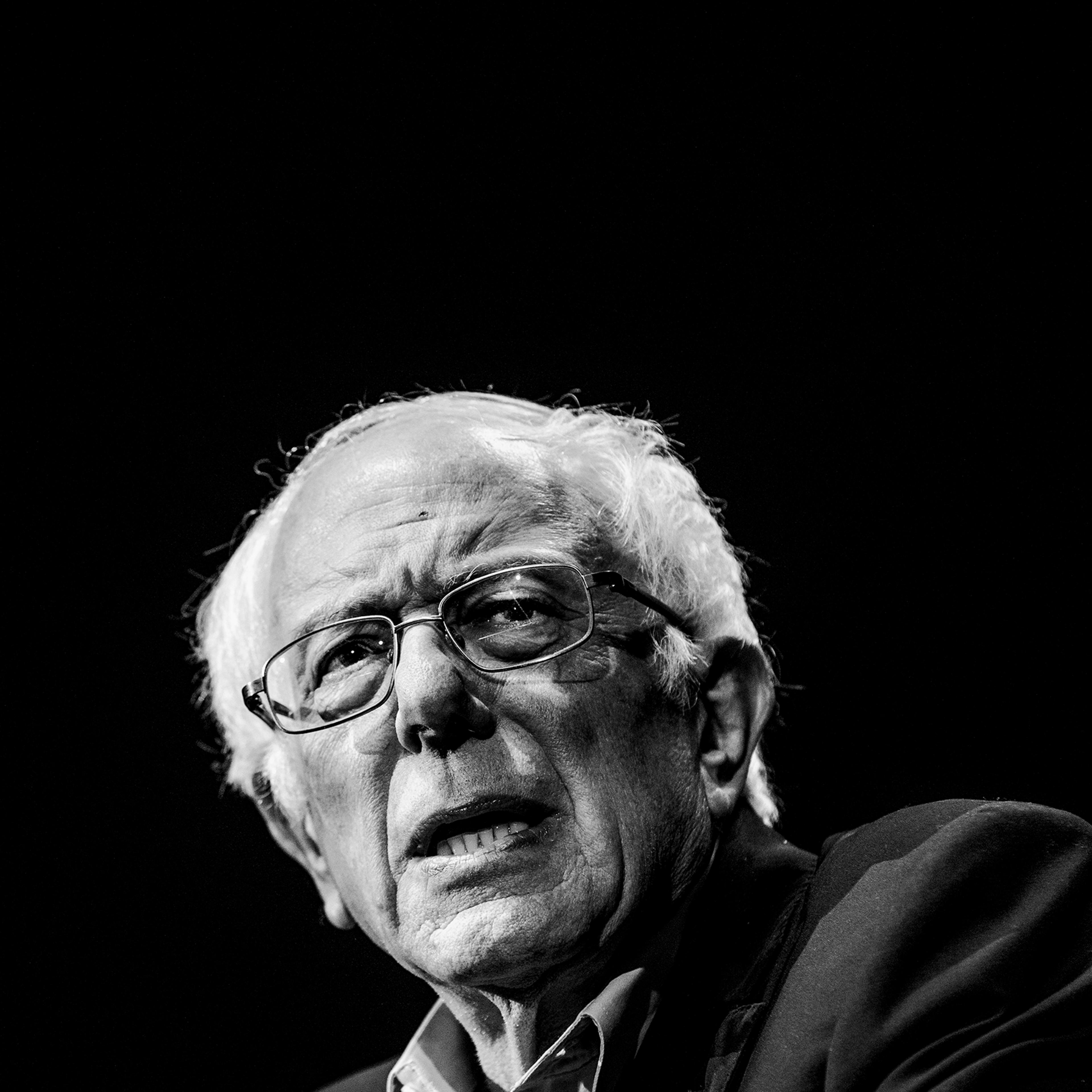 Sen. Bernie Sanders speaks at the Bernie Caucus Concert with band Vampire Weekend