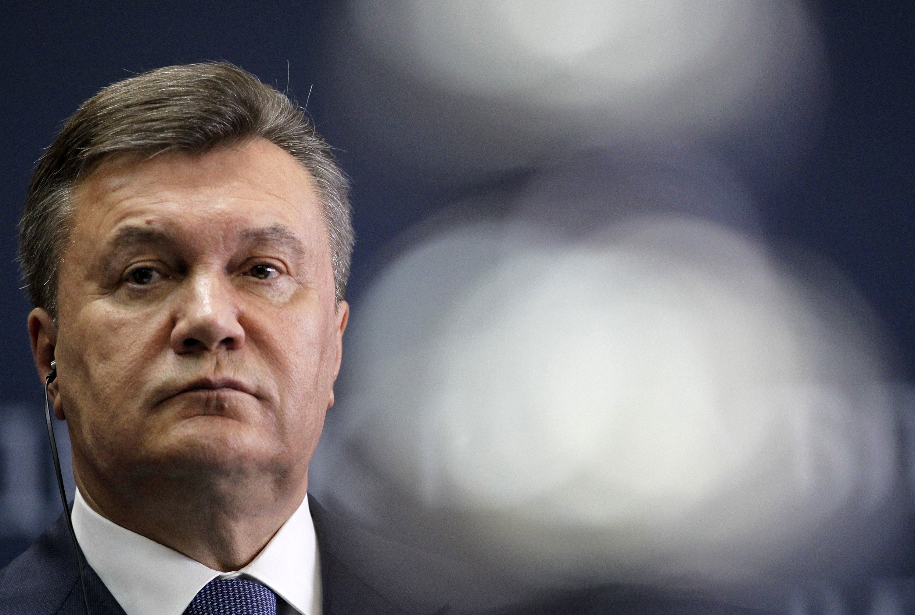 Deposed President Viktor Yanukovych at a news conference in Belgrade, Serbia