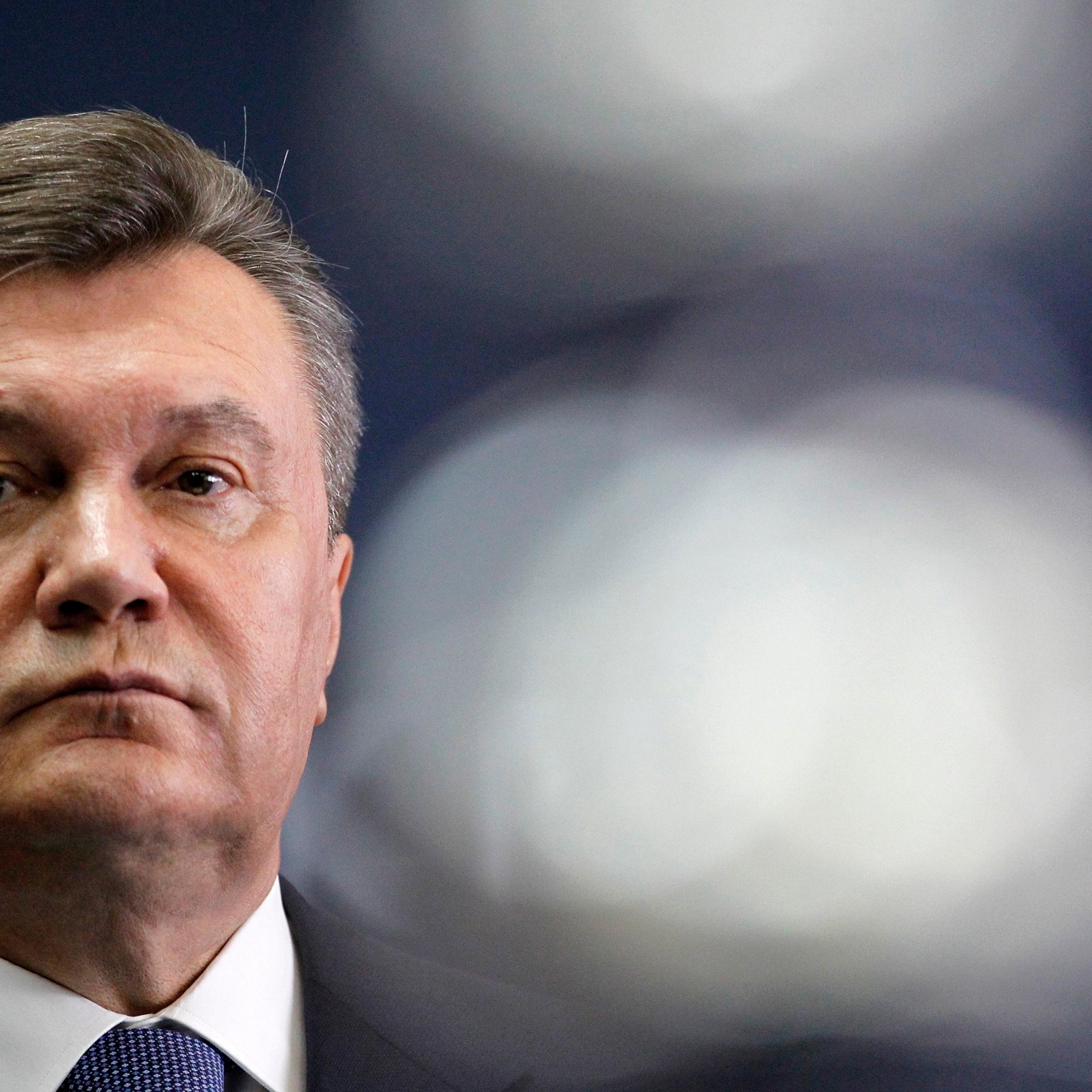 Deposed President Viktor Yanukovych at a news conference in Belgrade, Serbia