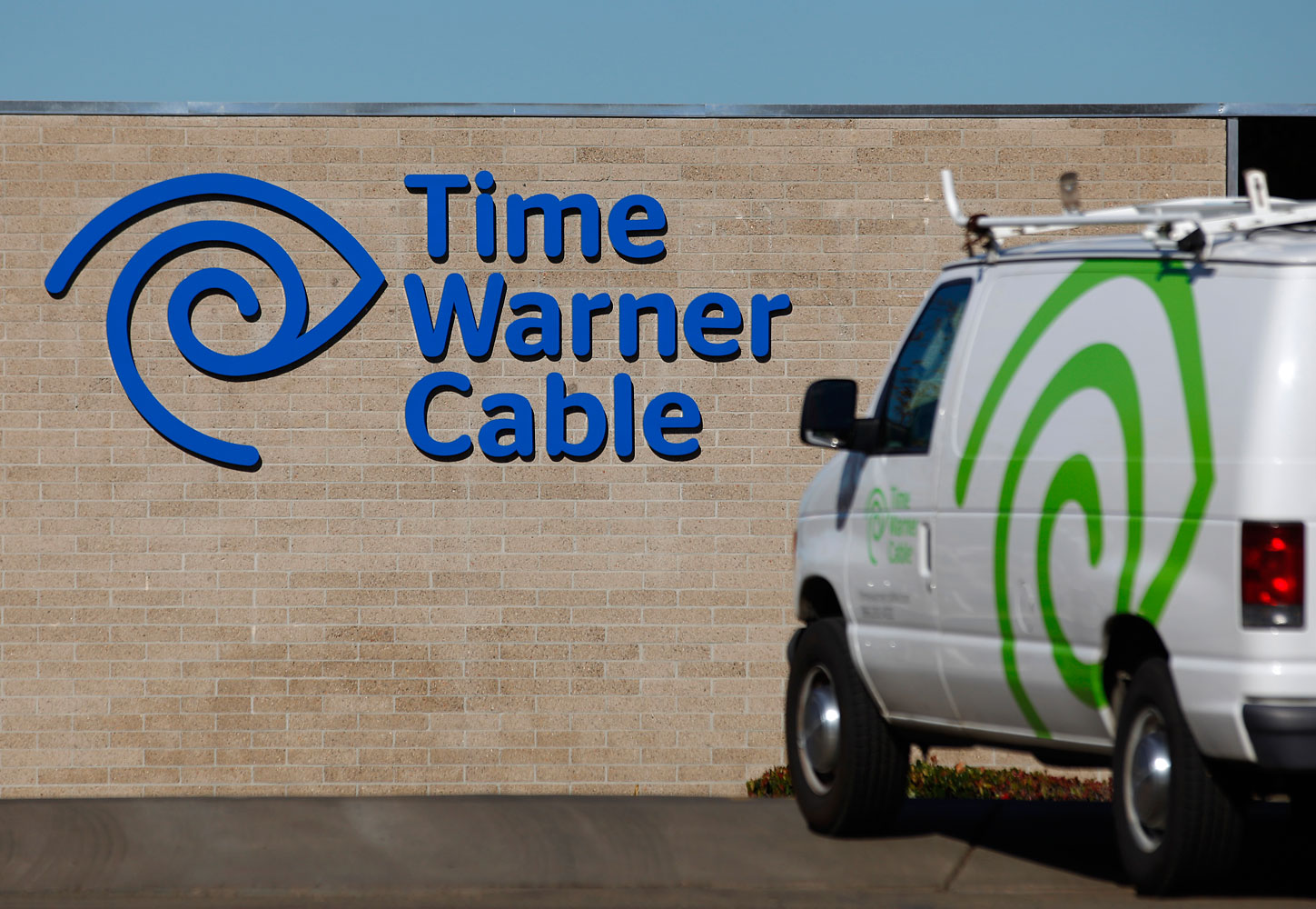 A cable truck returns to a Time Warner Cable office in San Diego, California