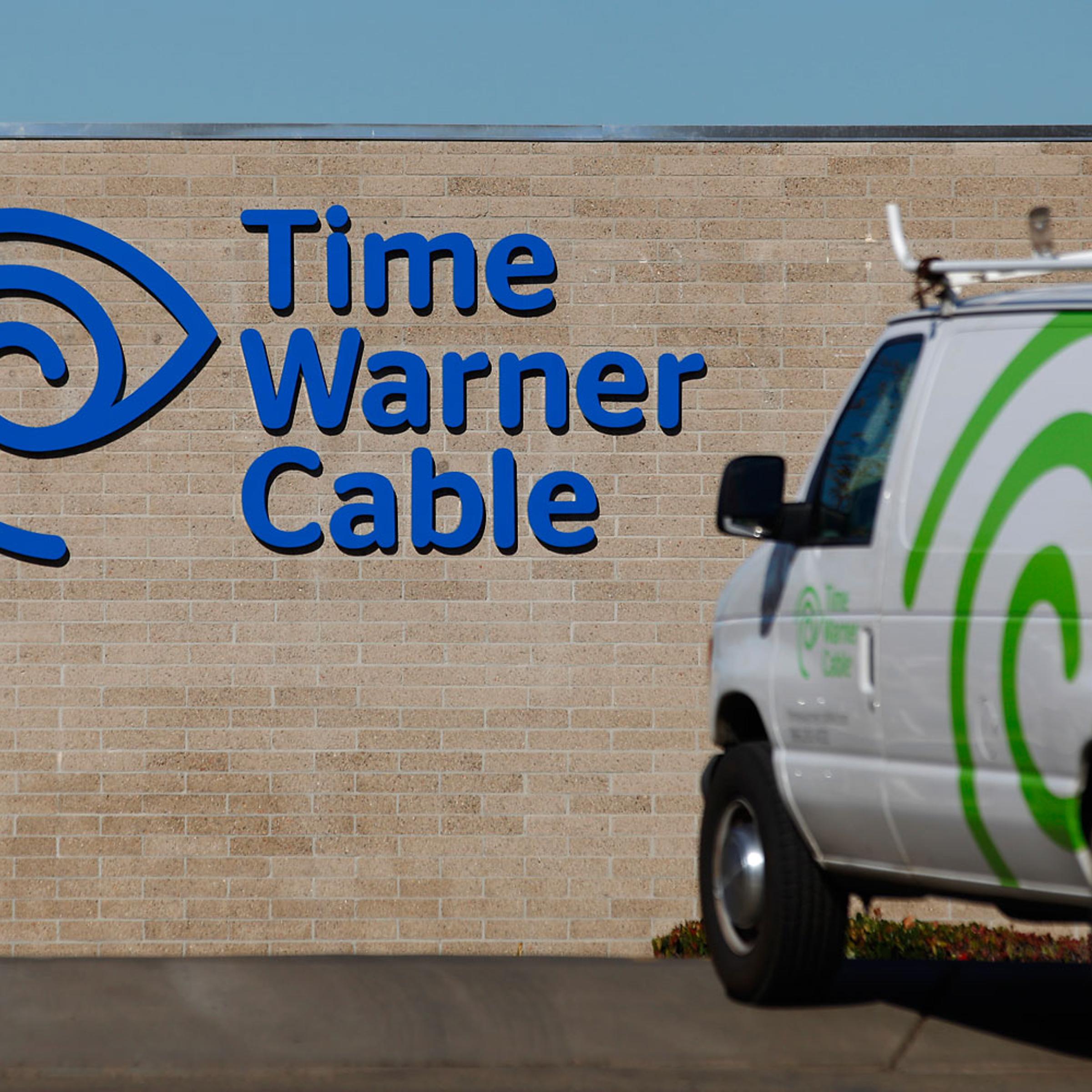 A cable truck returns to a Time Warner Cable office in San Diego, California