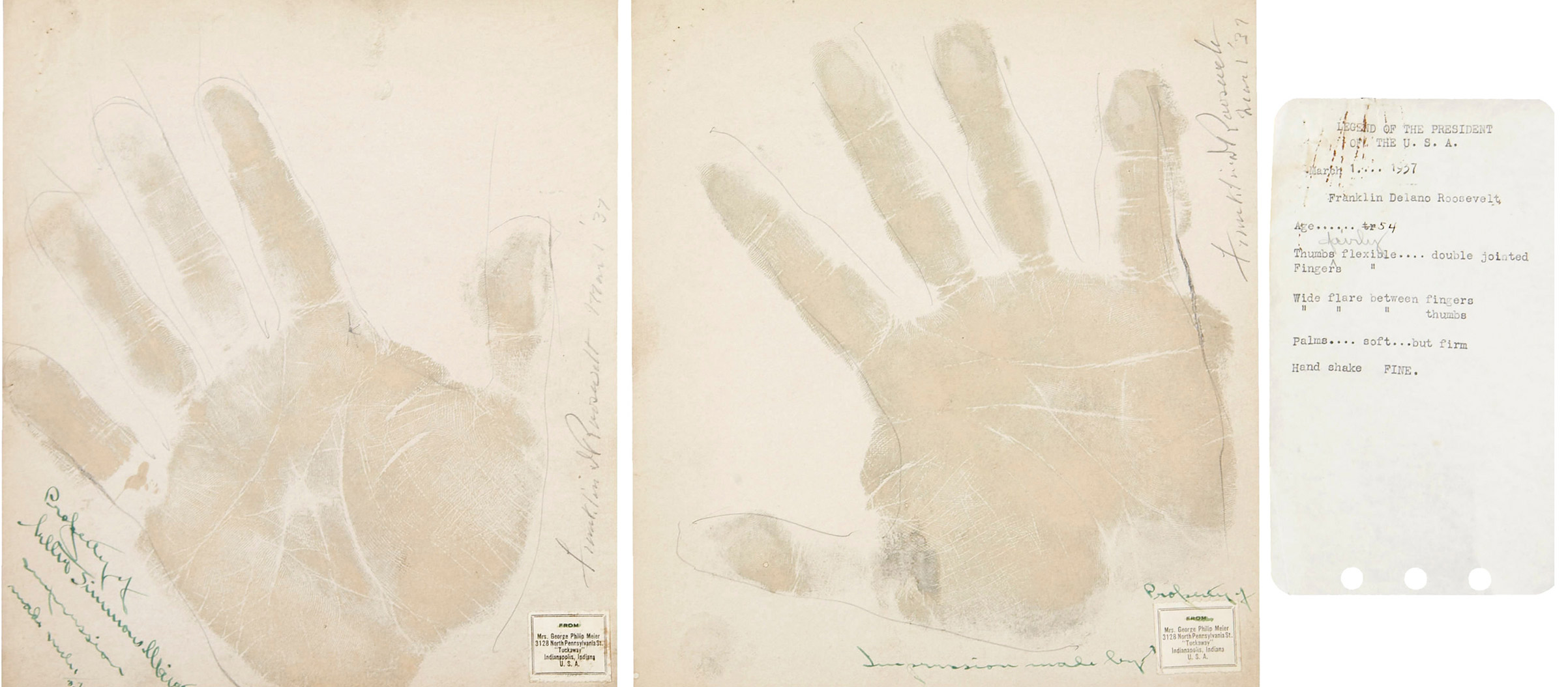 FDR's hand-print taken during a 1937 palm-reading session