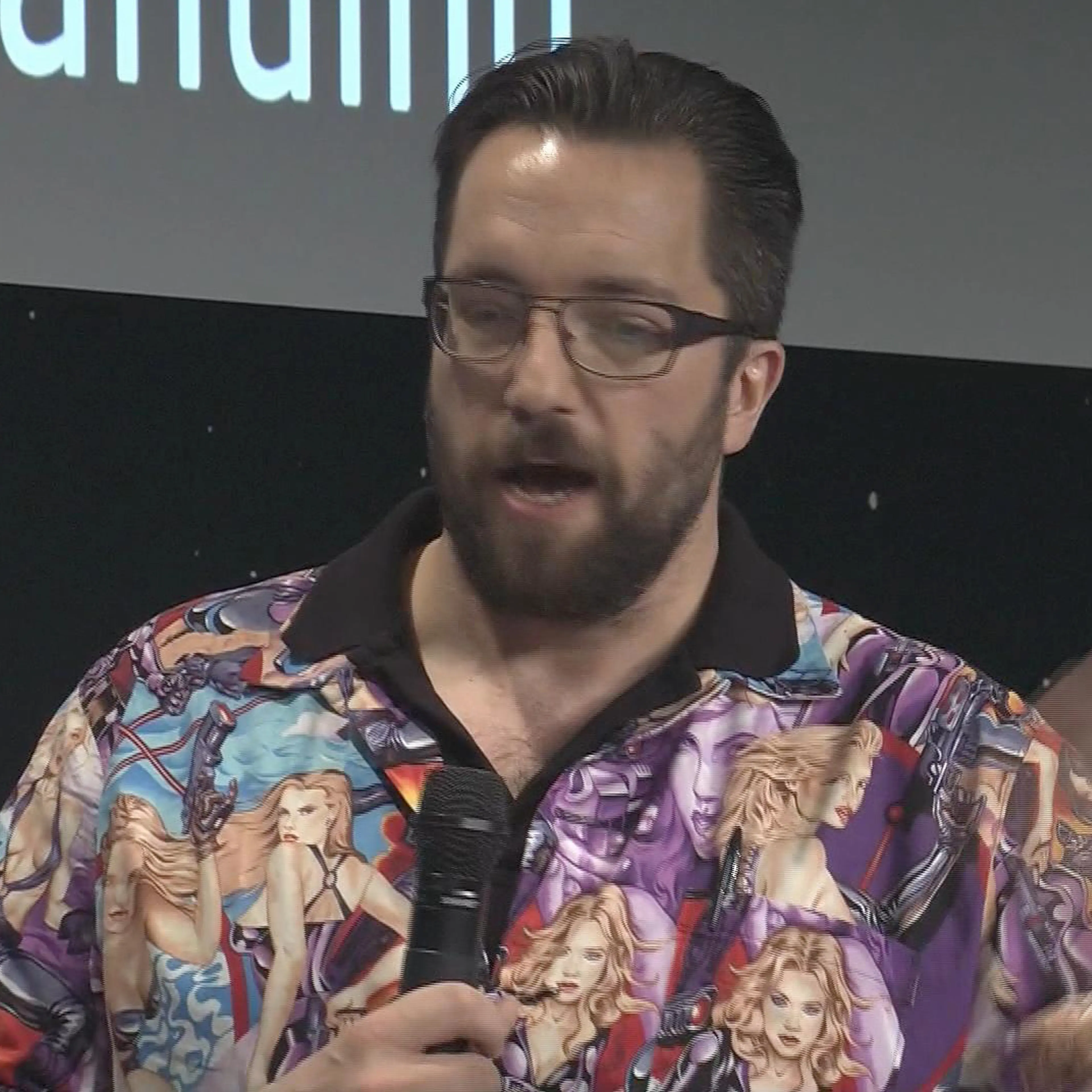 British physicist Matt Taylor sporting a garish shirt featuring a collage of pin-up girls during an interview at the satellite control centre of the European Space Agency in Darmstadt, Germany on Nov. 13, 2014.