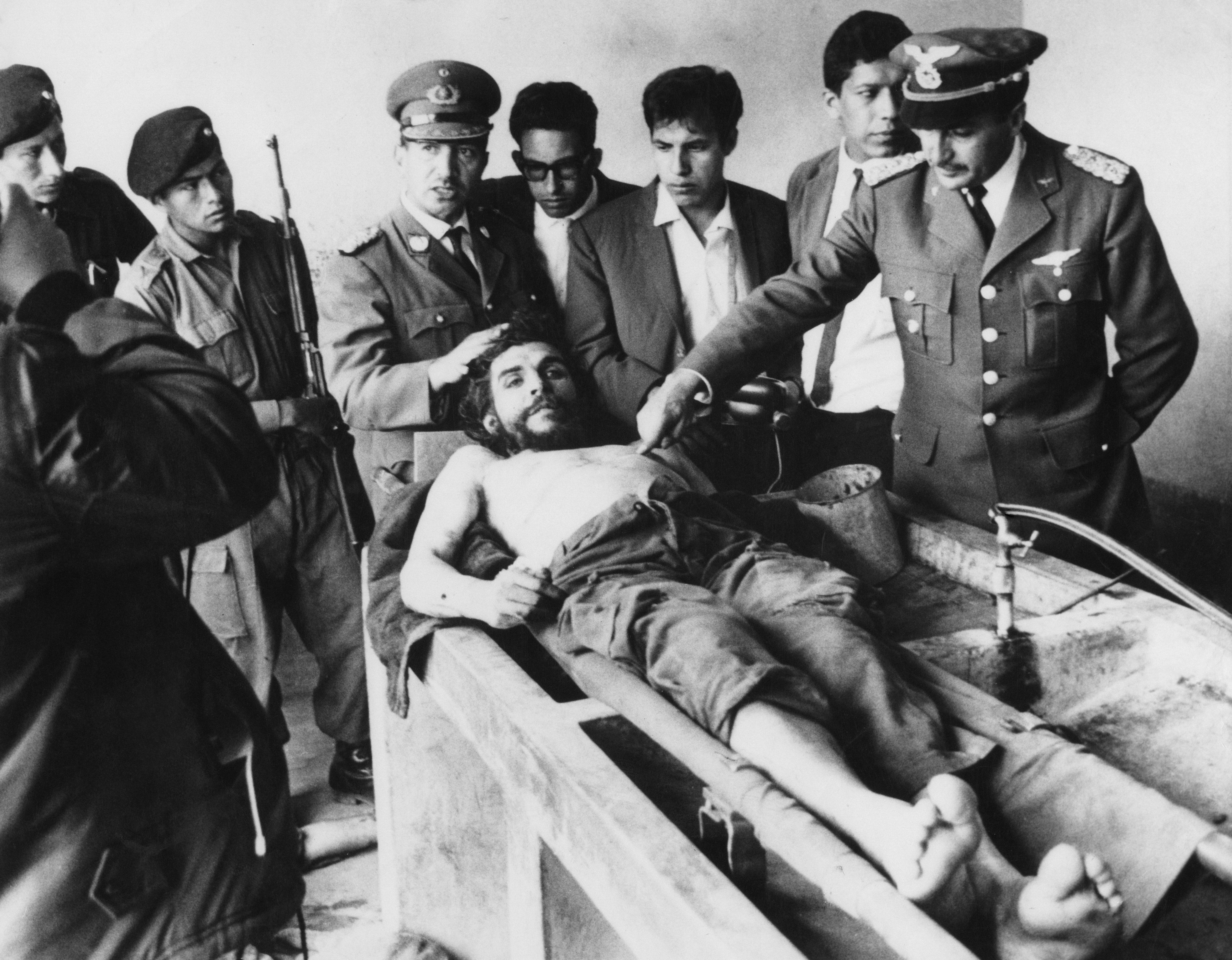 On Oct. 10, 1967, the day after his execution, the body of Argentinian communist revolutionary leader Ernesto 'Che' Guevara is put on display in Vallegrande, Bolivia