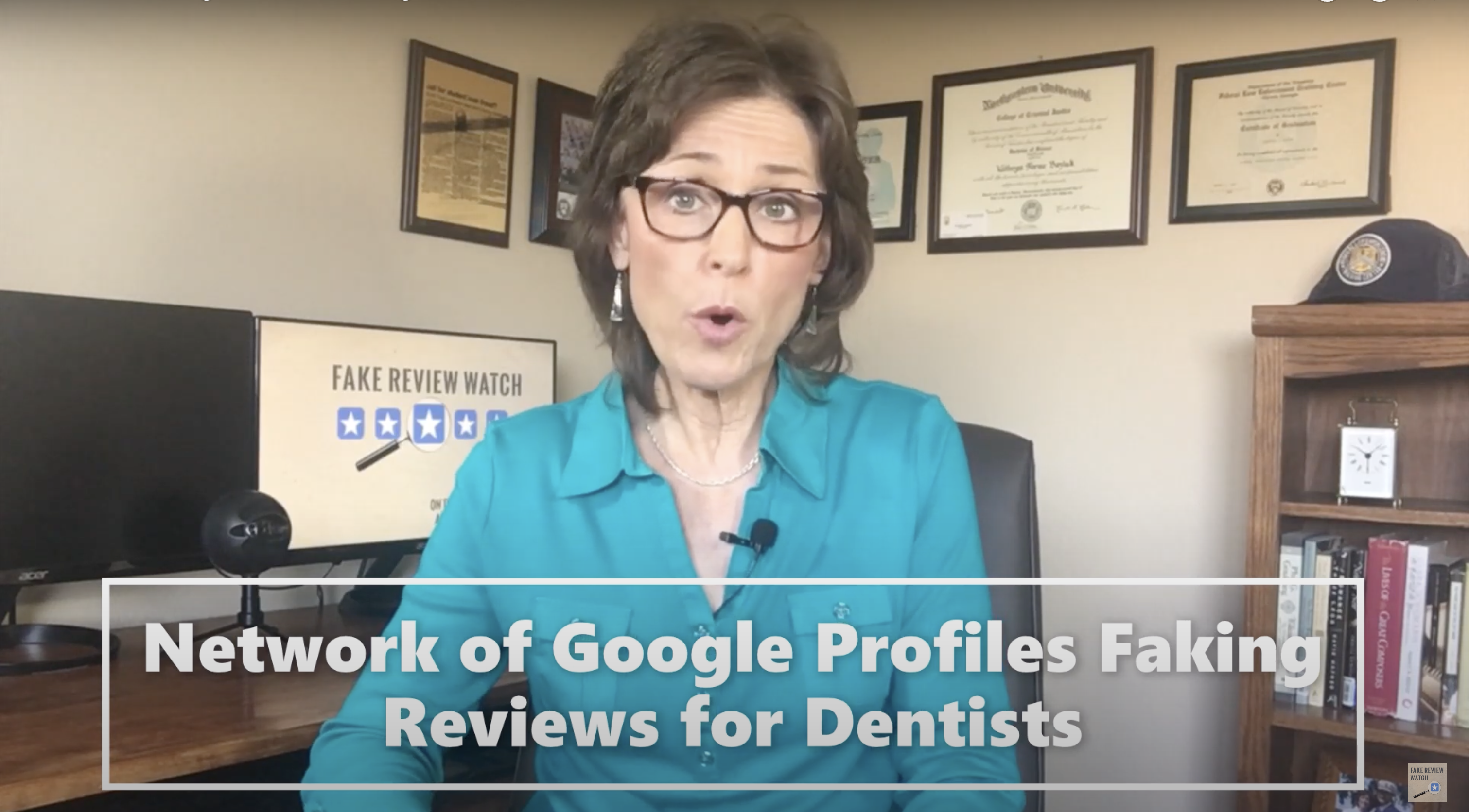 Kay Dean, seen here in a recent video on her “Fake Review Watch” YouTube channel, is a former federal investigator.