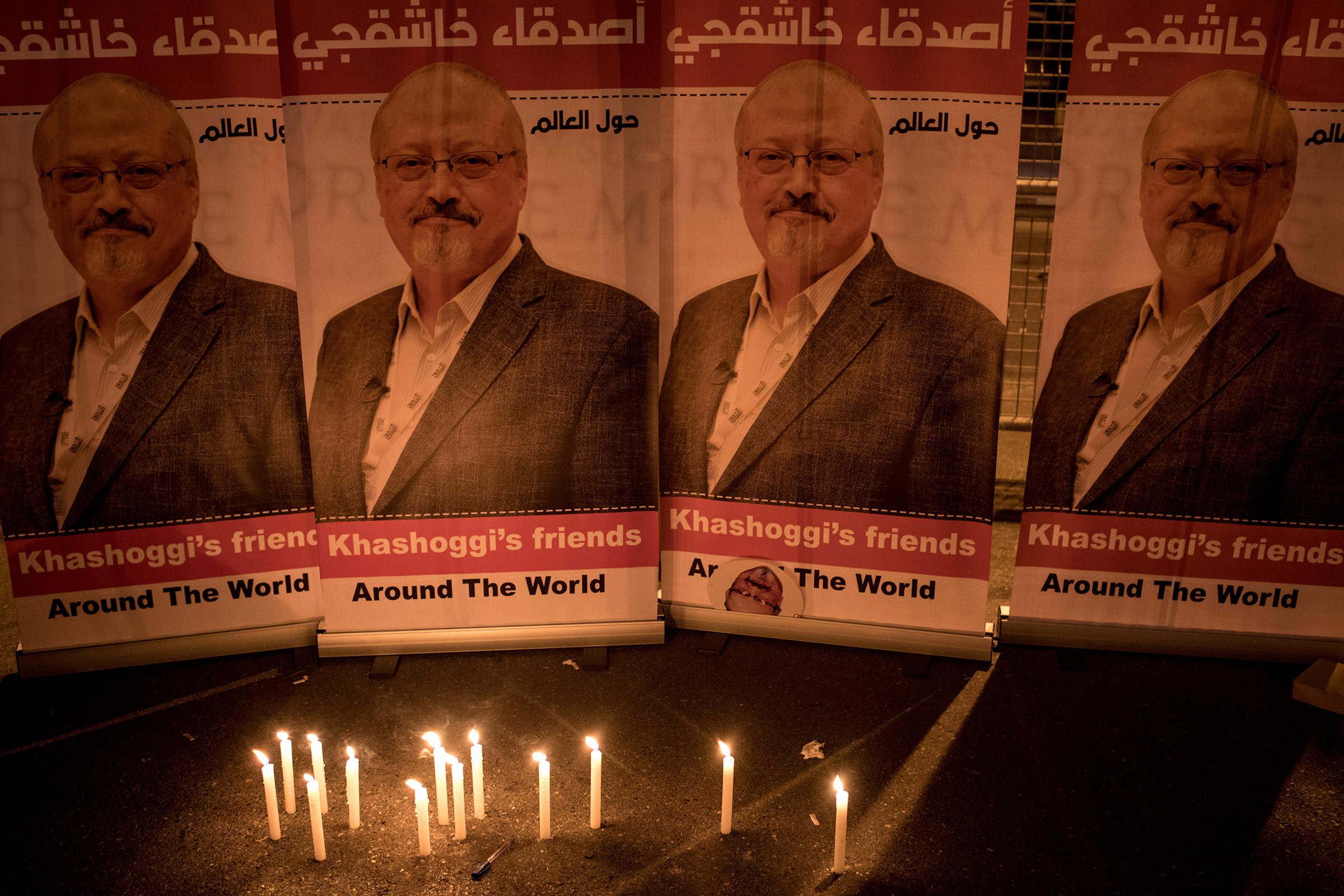 A candle light vigil is held to remember journalist Jamal Khashoggi outside the Saudi Arabia consulate on Oct. 25, 2018 in Istanbul.