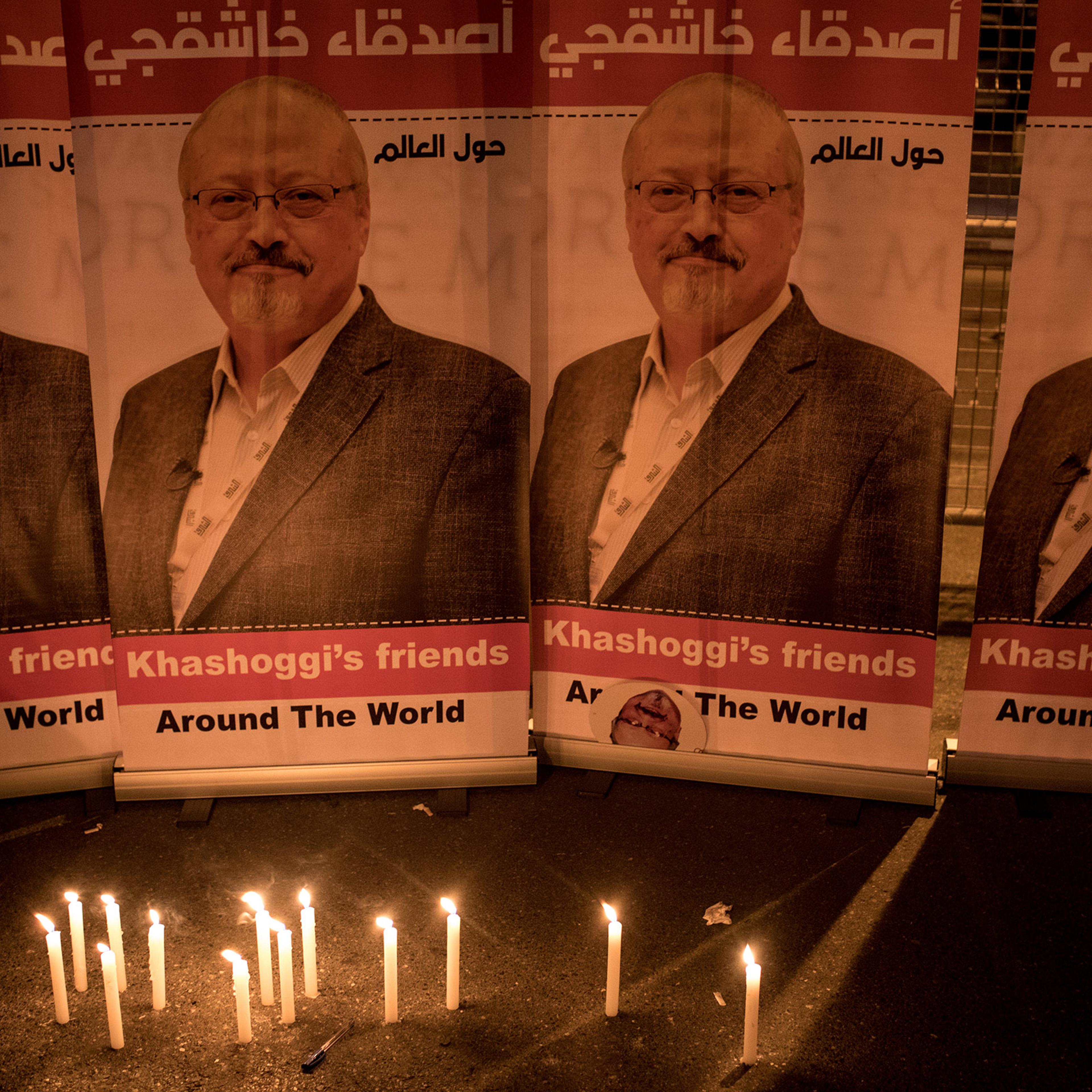 A candle light vigil is held to remember journalist Jamal Khashoggi outside the Saudi Arabia consulate on Oct. 25, 2018 in Istanbul.