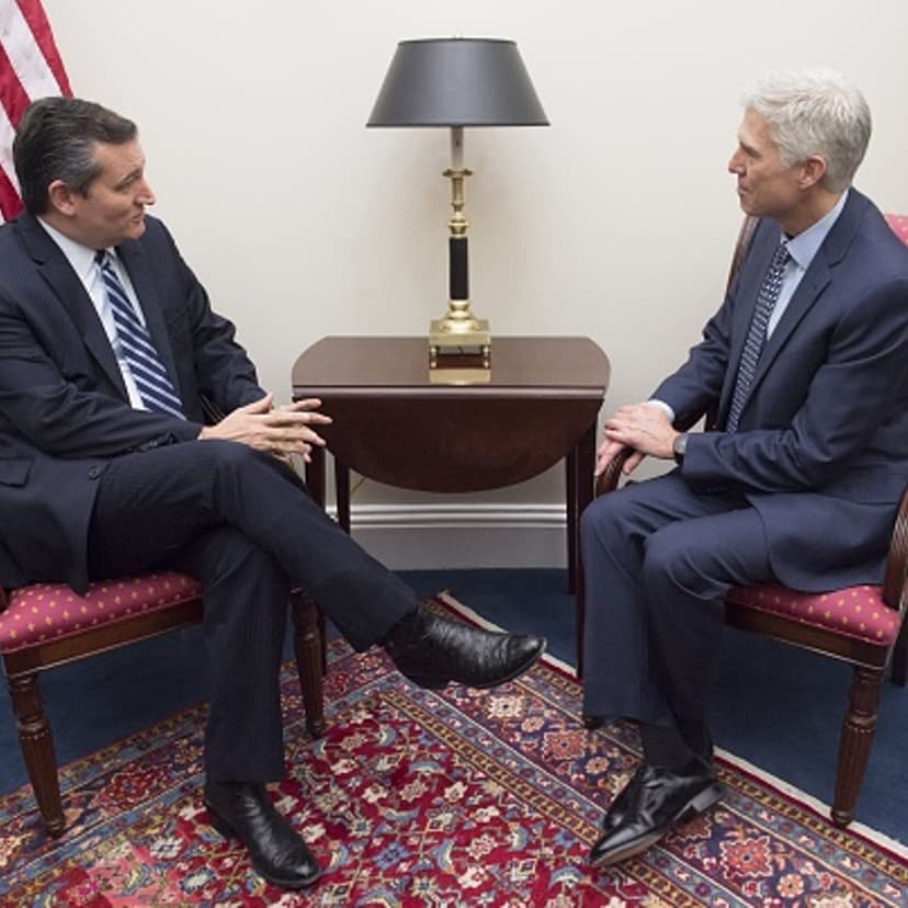 US Senator Ted Cruz, Republican of Texas, speaks with Supreme Court nominee Judge Neil Gorsuch during a meeting at the US Capitol in Washington, DC, February 2, 2017.