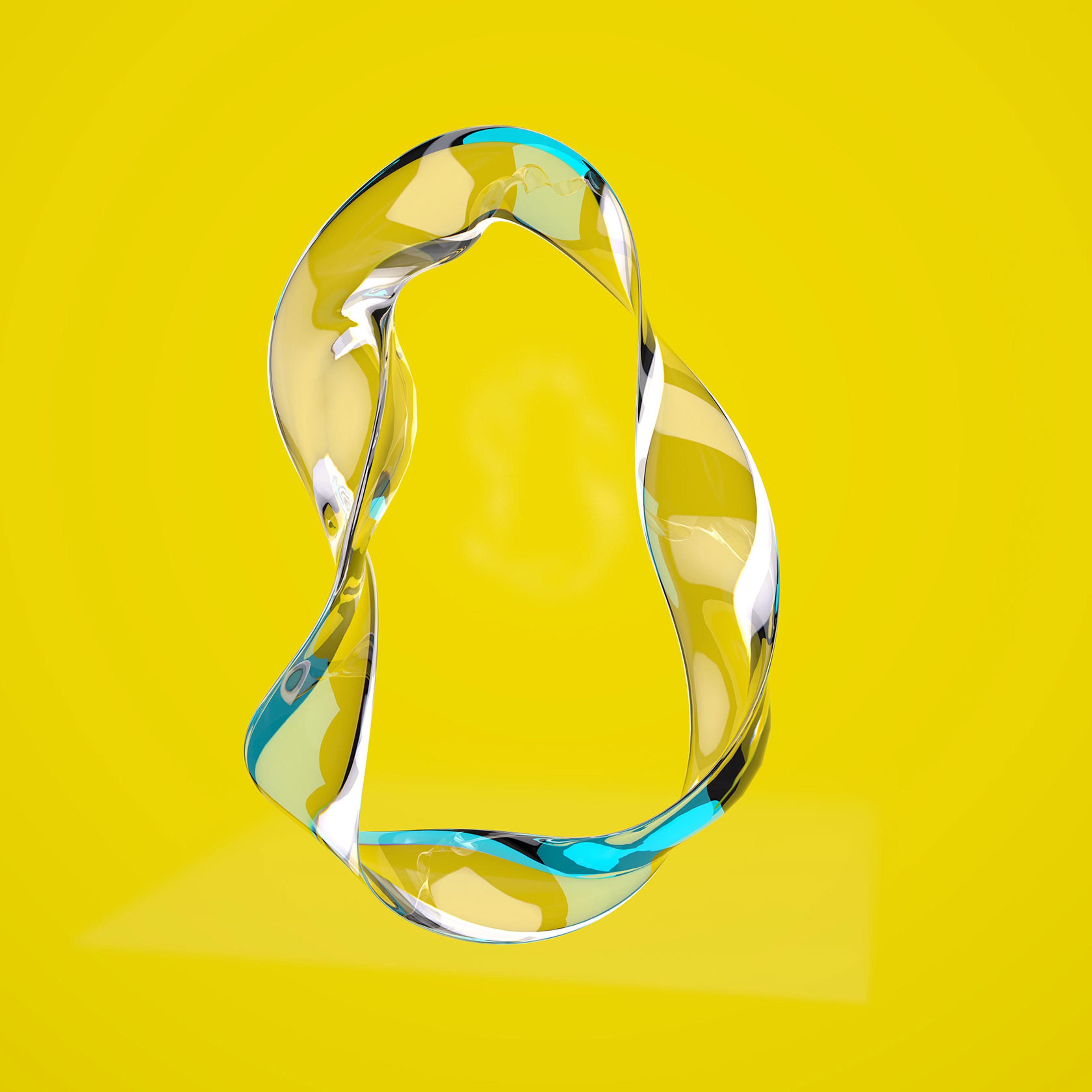 an abstract glass shape on a yellow background