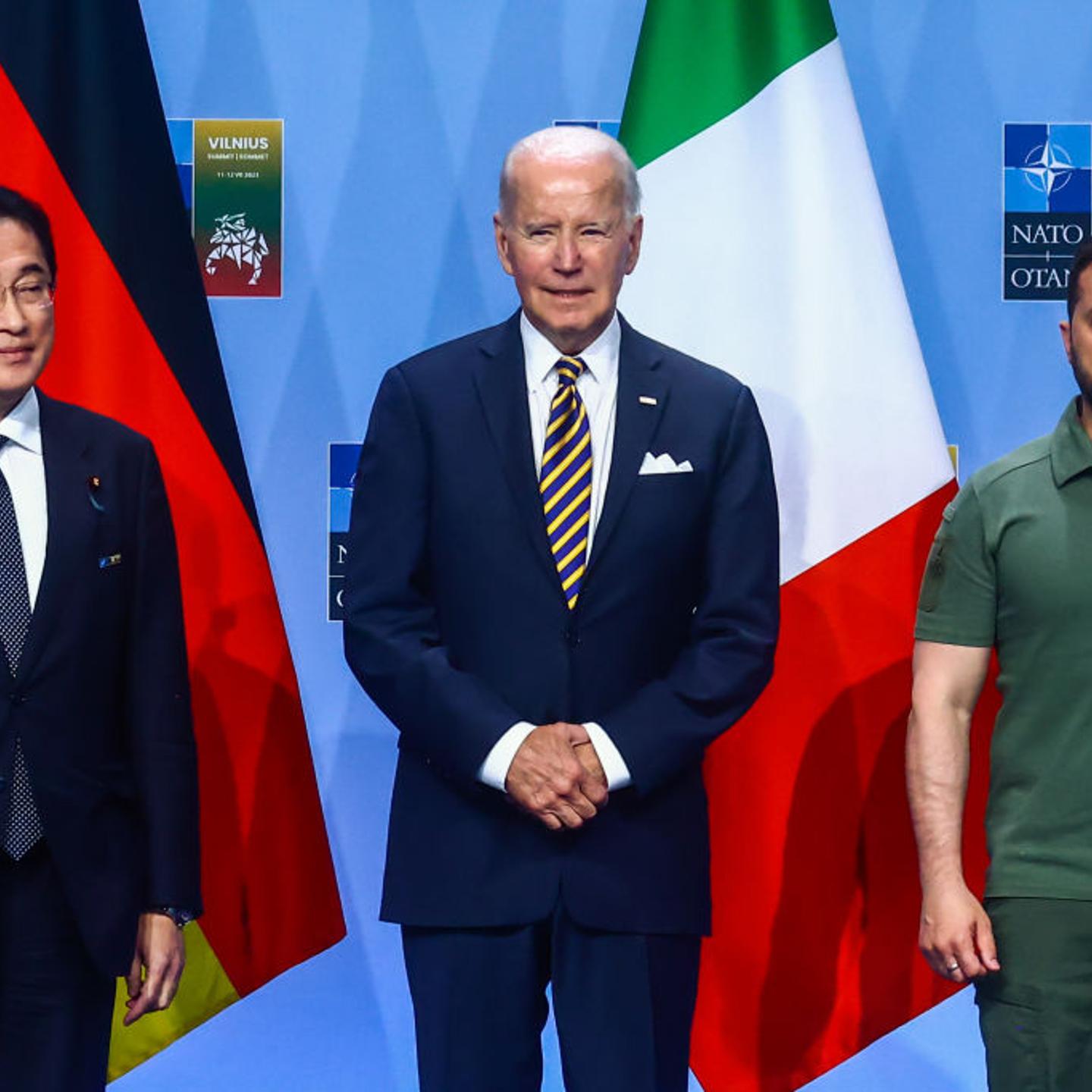 Japanese Prime Minister Fumio Kishida, U.S. President Joe Biden and Ukrainian President Volodomyr Zelensky