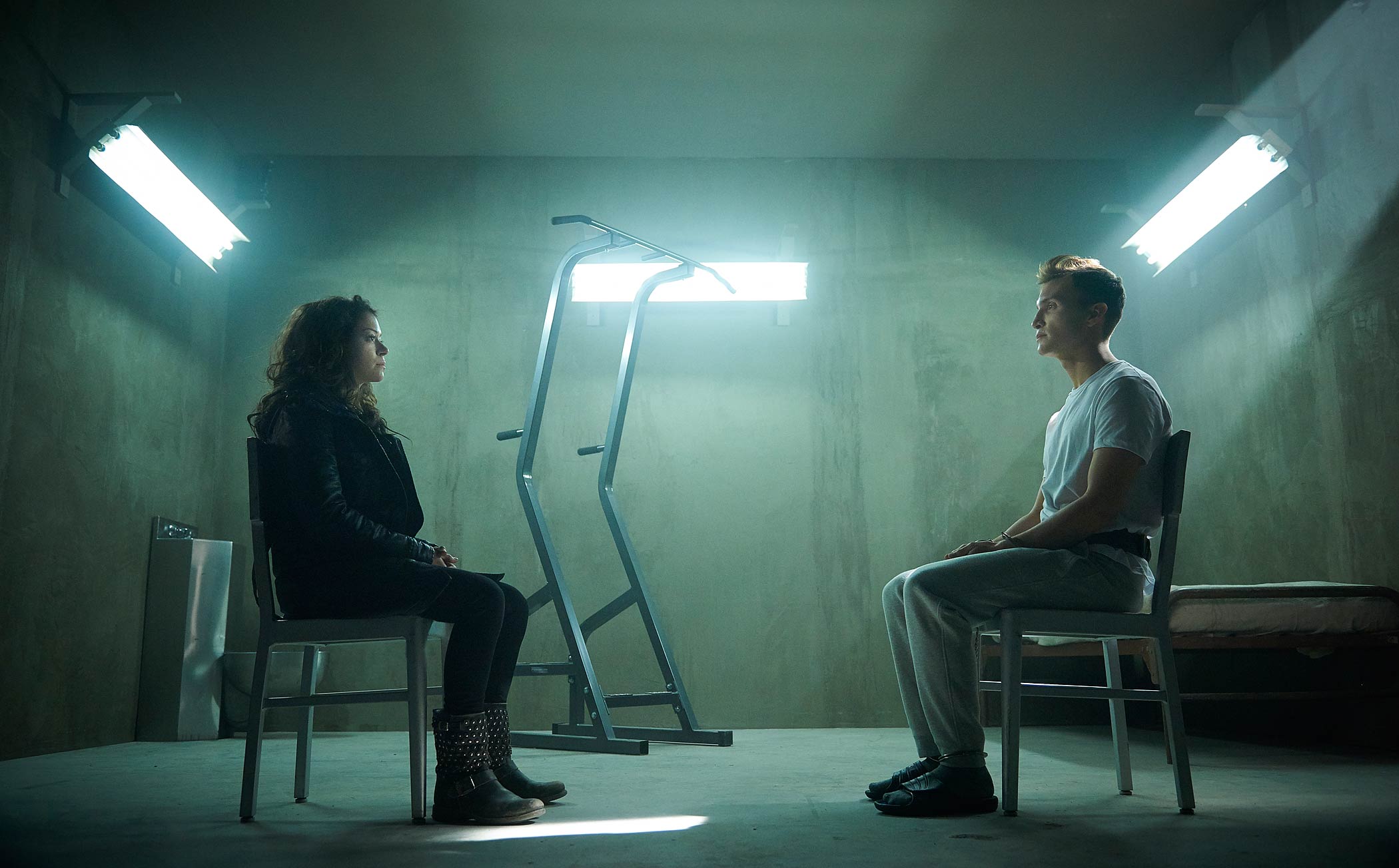 Tatiana Maslany as Sarah and Ari Millen as Rudy in <i>Orphan Black</i>