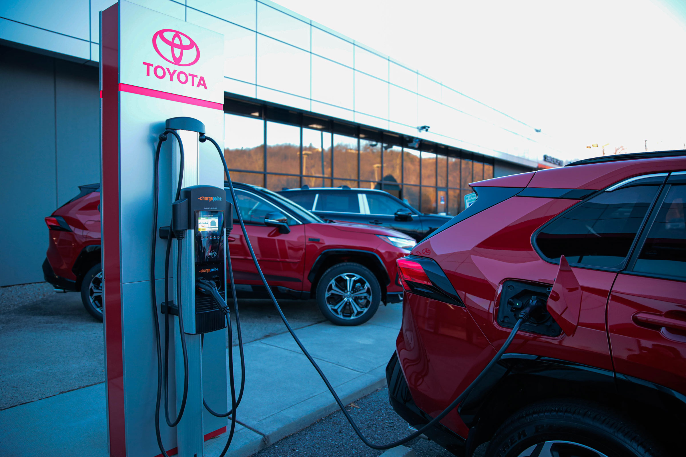 An electric charging station outside a Toyota dealership in Blauvelt, N.Y., on Feb. 5, 2024