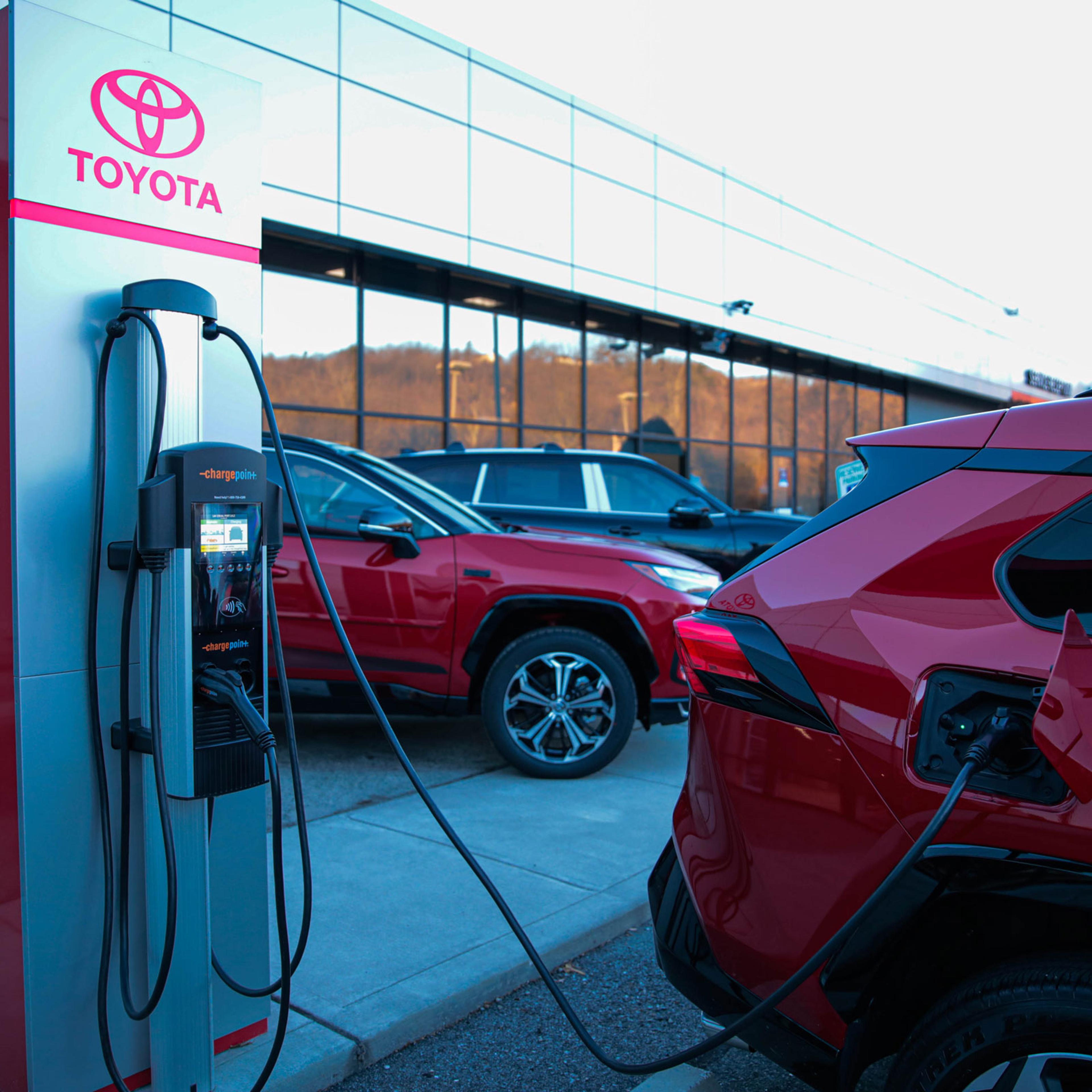 An electric charging station outside a Toyota dealership in Blauvelt, N.Y., on Feb. 5, 2024