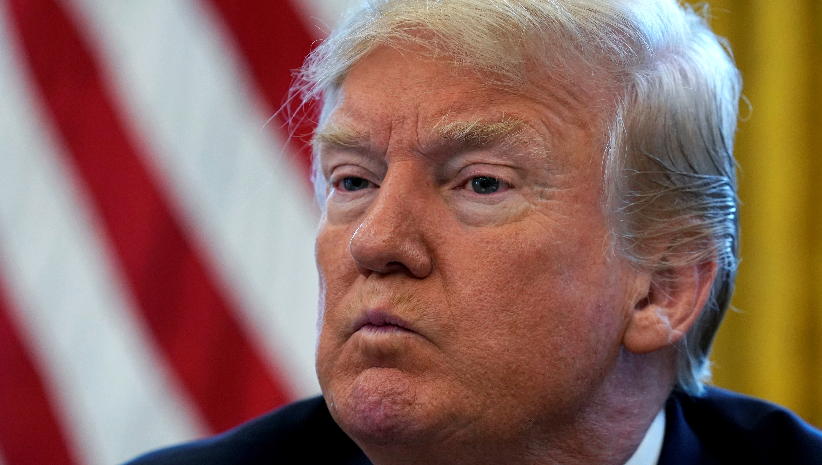 U.S. President Donald Trump pauses during an interview with Reuters in Washington