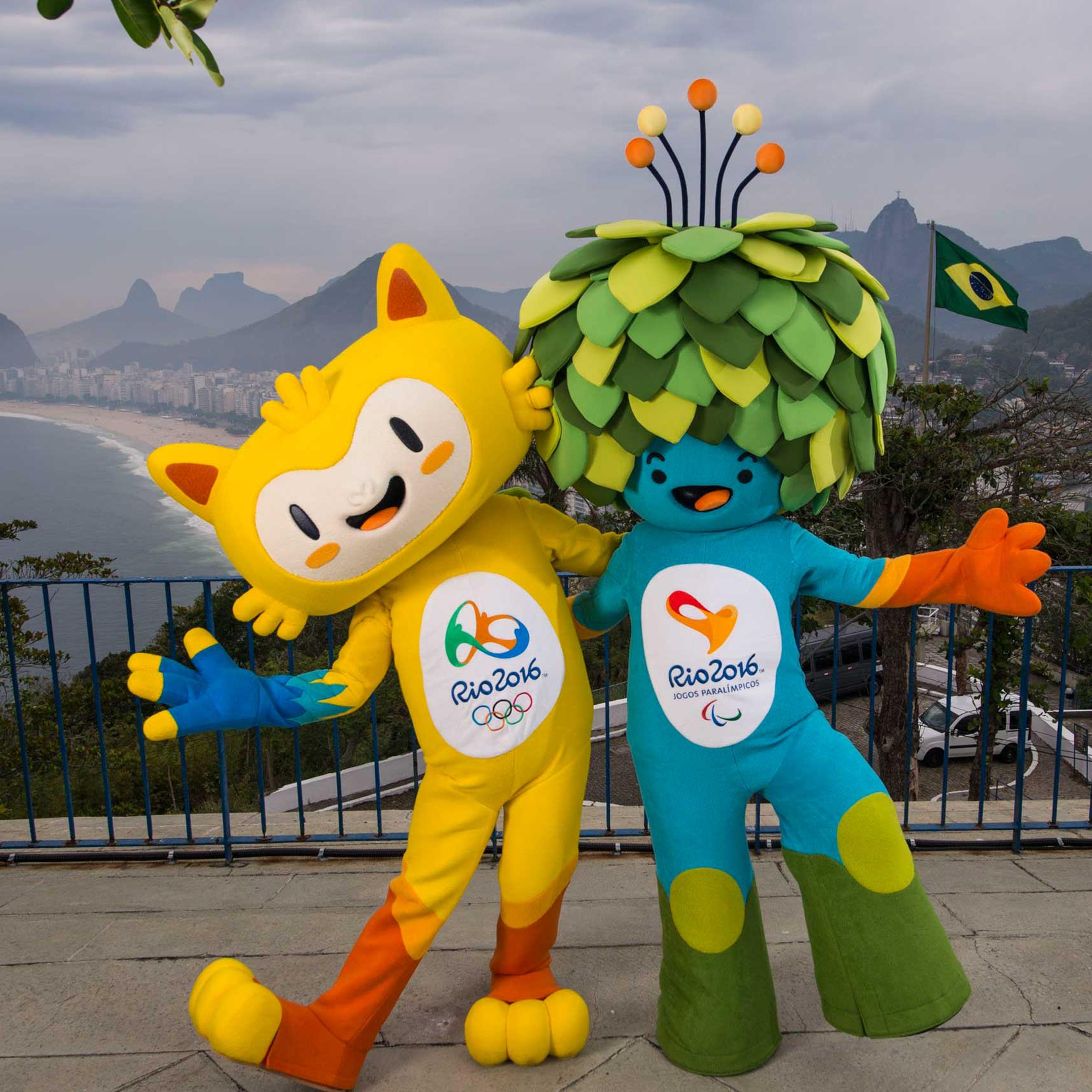 Handout shows the unnamed mascots of the Rio 2016 Olympic and Paralympic Games during their first appearance in Rio de Janeiro