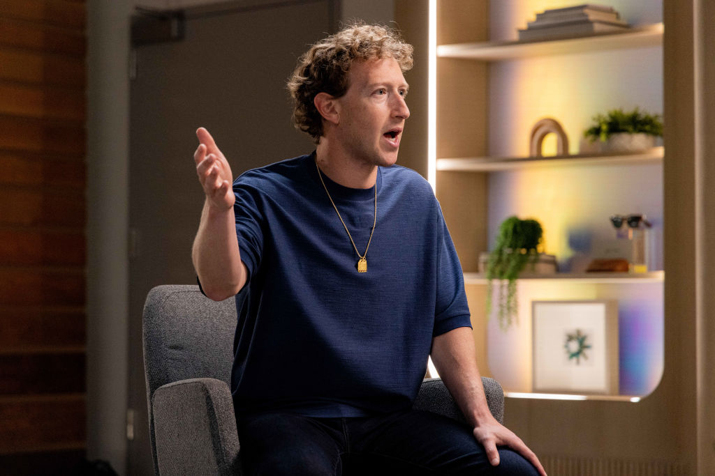 Mark Zuckerberg, chief executive officer of Meta Platforms Inc., during an interview on "The Circuit with Emily Chang" at Meta headquarters in Menlo Park, Calif., U.S., on July 18, 2024.
