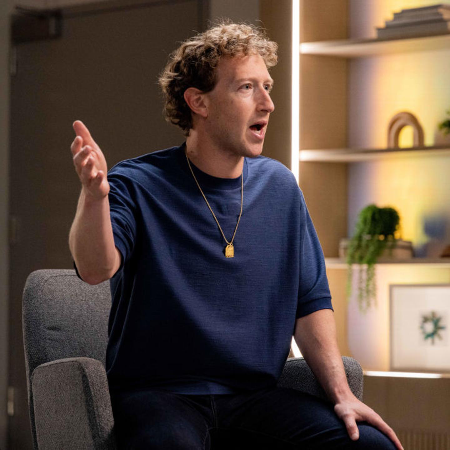 Mark Zuckerberg, chief executive officer of Meta Platforms Inc., during an interview on "The Circuit with Emily Chang" at Meta headquarters in Menlo Park, Calif., U.S., on July 18, 2024.