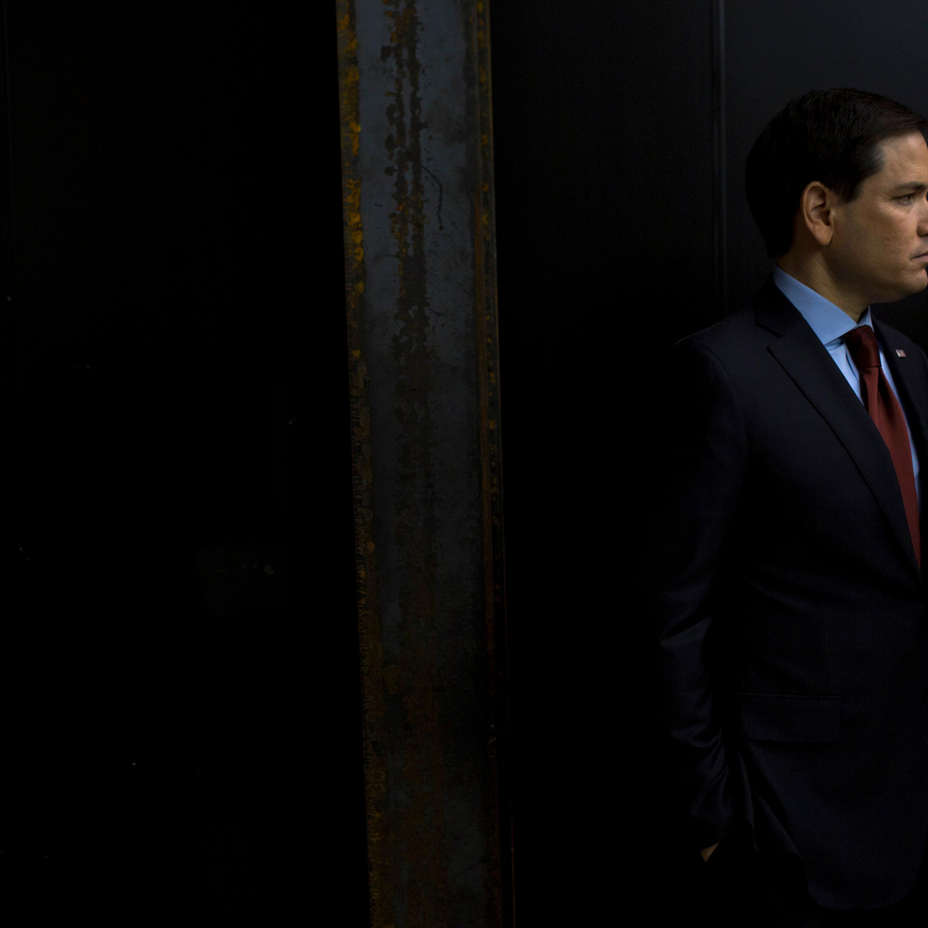 Republican presidential candidate Marco Rubio appears at a caucus event with his family on Feb. 1, 2016, in Clive, Iowa.
