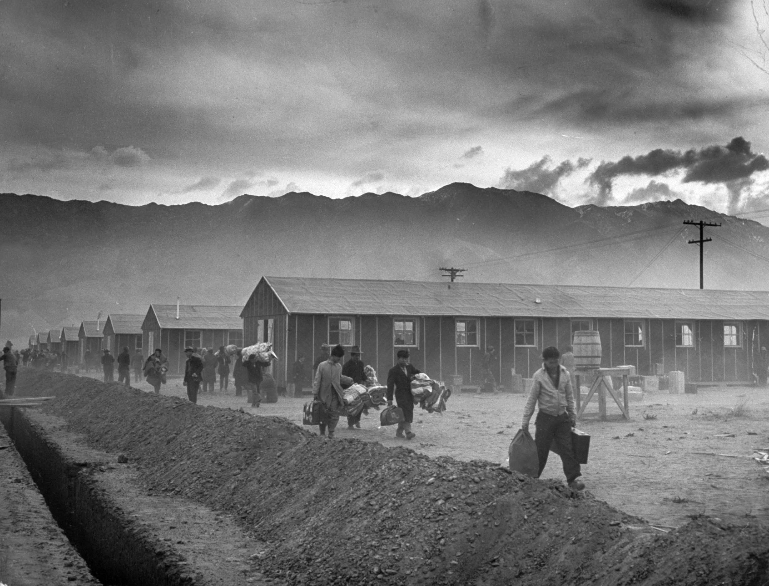 On March 21, 1942, the first 82 Japanese-American internees arrive at Manzanar, the first of the internment camps to open, in California's Owens Valley. It will ultimately hold more than 10,000.
