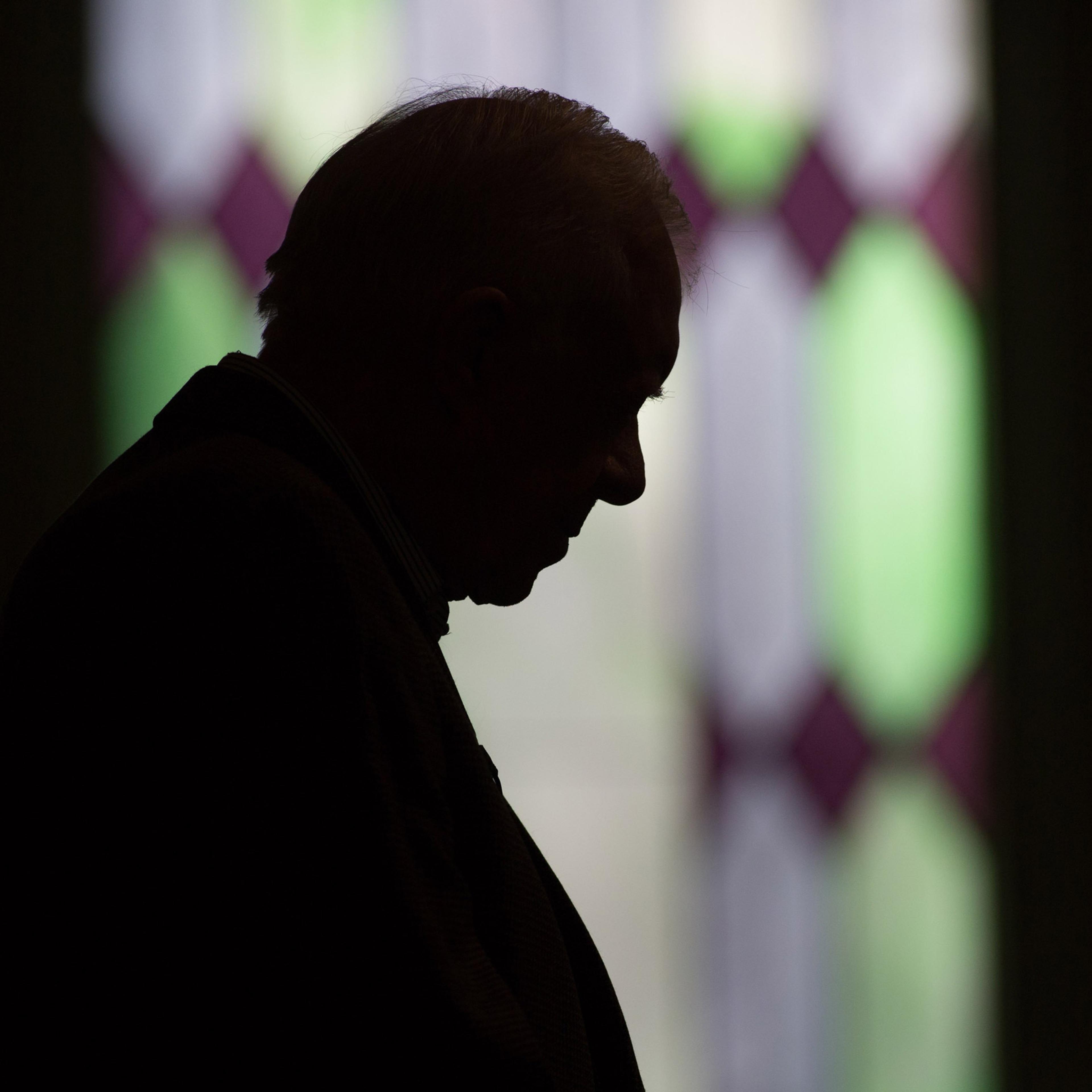 Former President Jimmy Carter prays during Sunday School class at Maranatha Baptist Church in his hometown, Sunday, Dec. 13, 2015, in Plains, Ga. A recent MRI showing no cancer on Jimmy Carter's brain is "very positive" news for the former president but