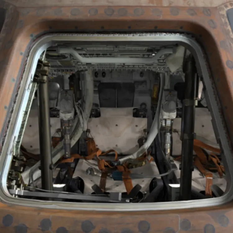 The hatch of the 3-D Apollo command module.
