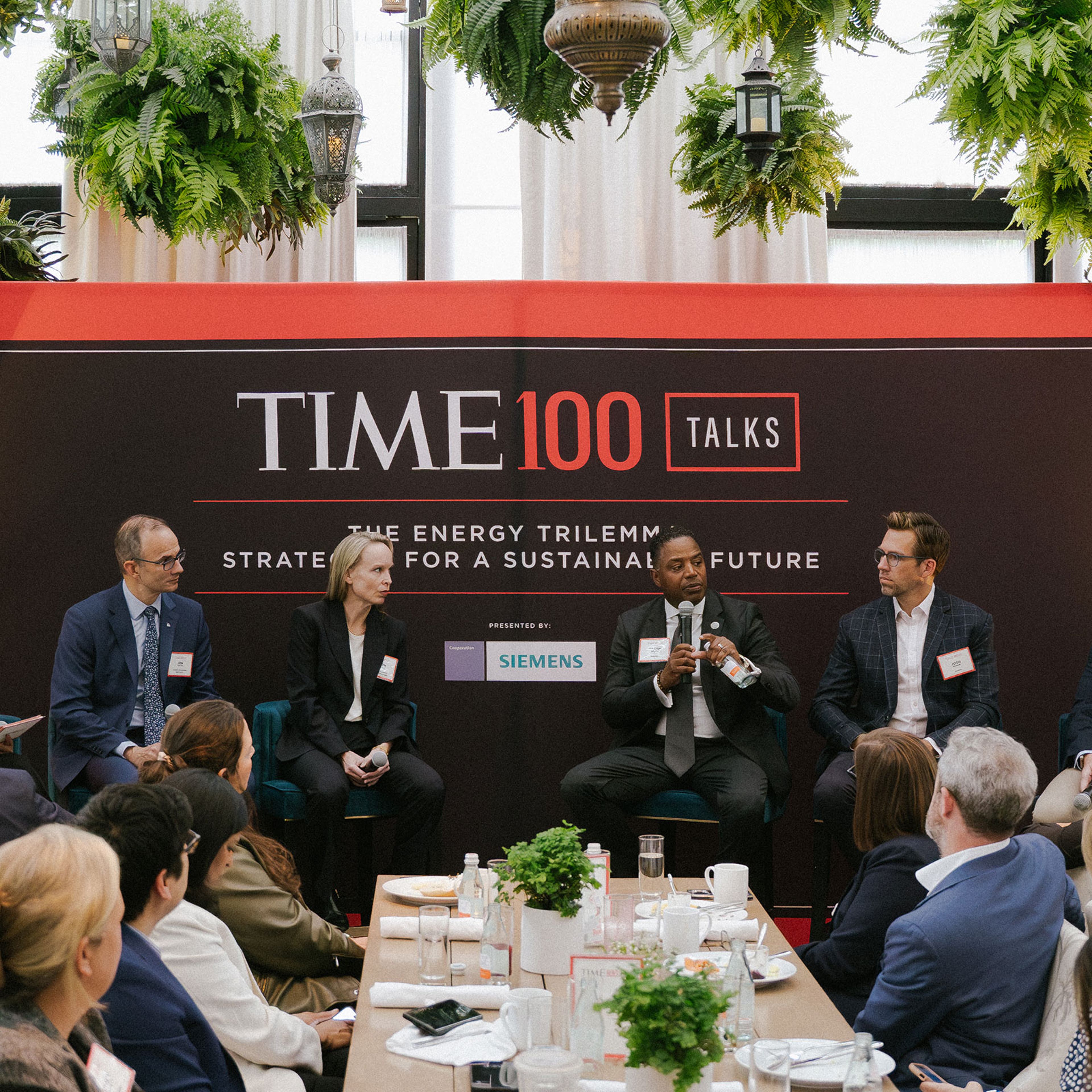 Chief Climate Officer at TIME Shyla Raghav moderates a panel between Jon Creyts, Ruth Gratzke, Calvin Butler, Josh Parker, and Bobby Hollis at the