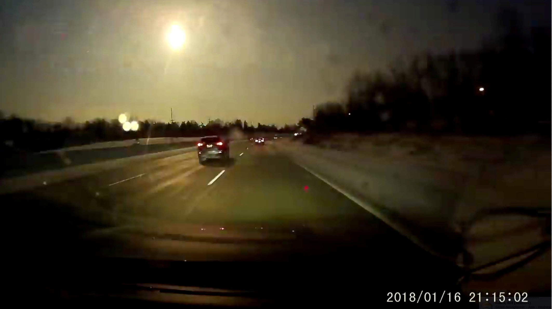 A car dash cam captures a view of a meteor in Michigan