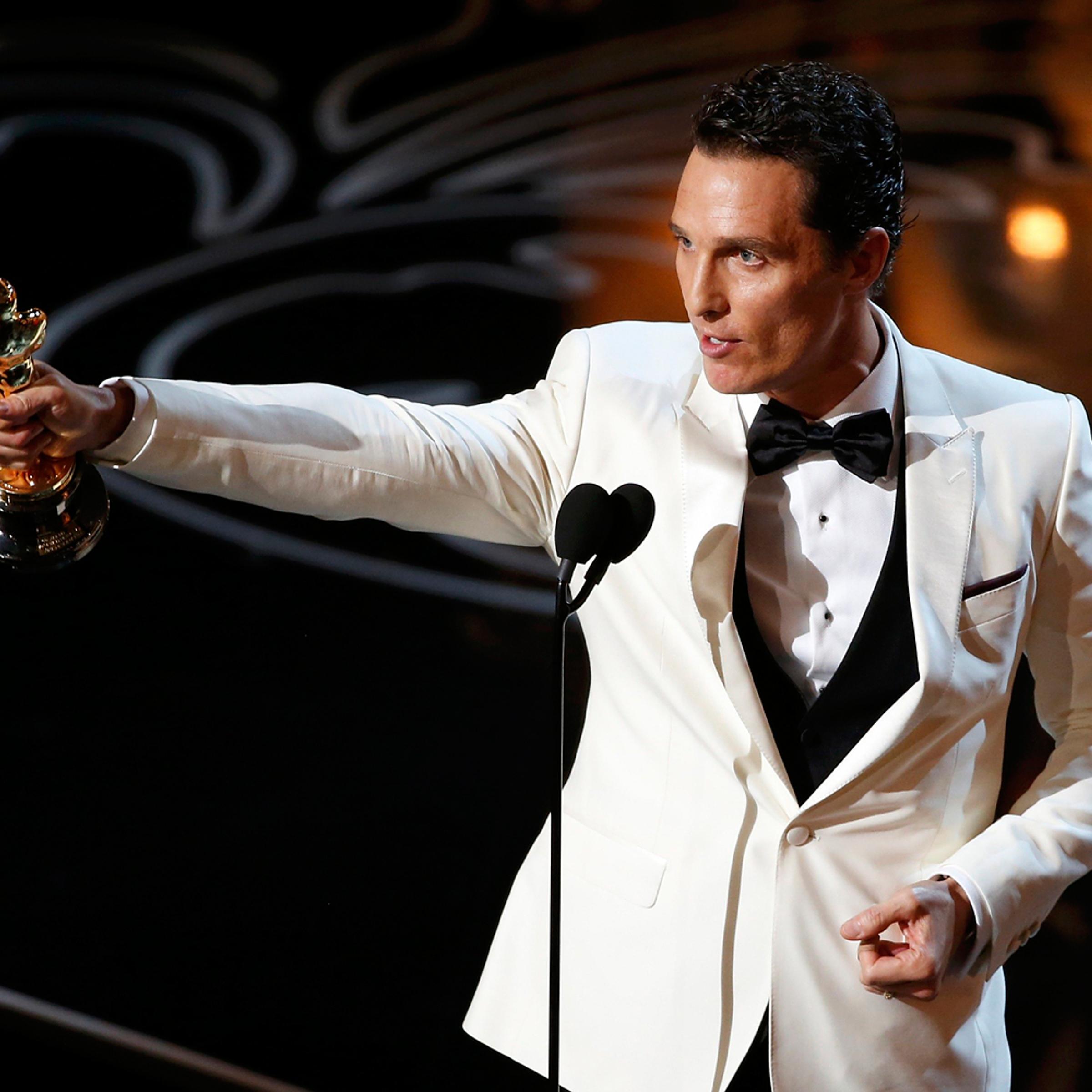 Matthew McConaughey accepts the Oscar for best actor for his role in "Dallas Buyers Club" at the 86th Academy Awards in Hollywood