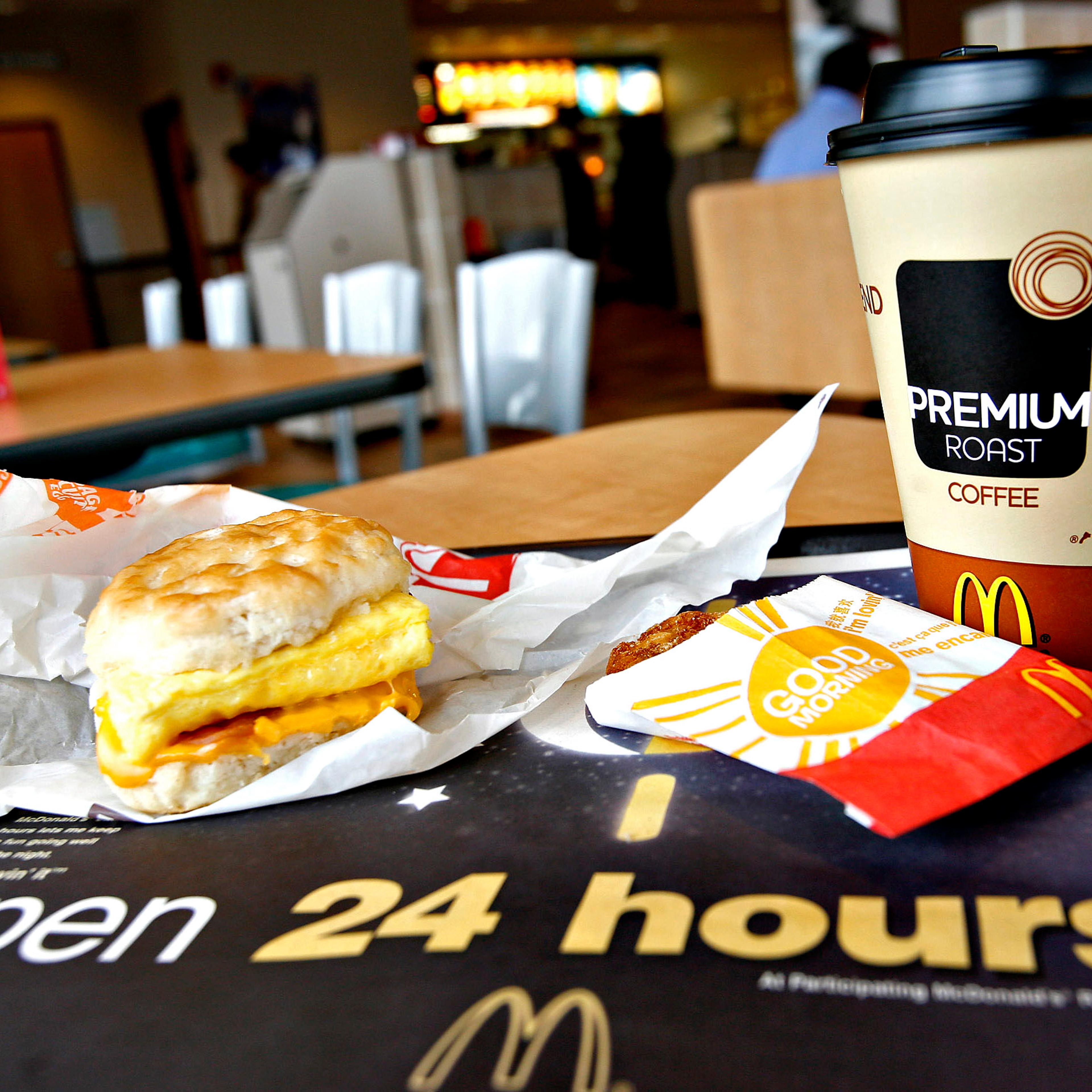 A sausage Egg McMuffin meal with hash browns and Premium Roast coffee is arranged for a photo in a McDonald's restaurant in Hillside, N.J., on April 13, 2007.