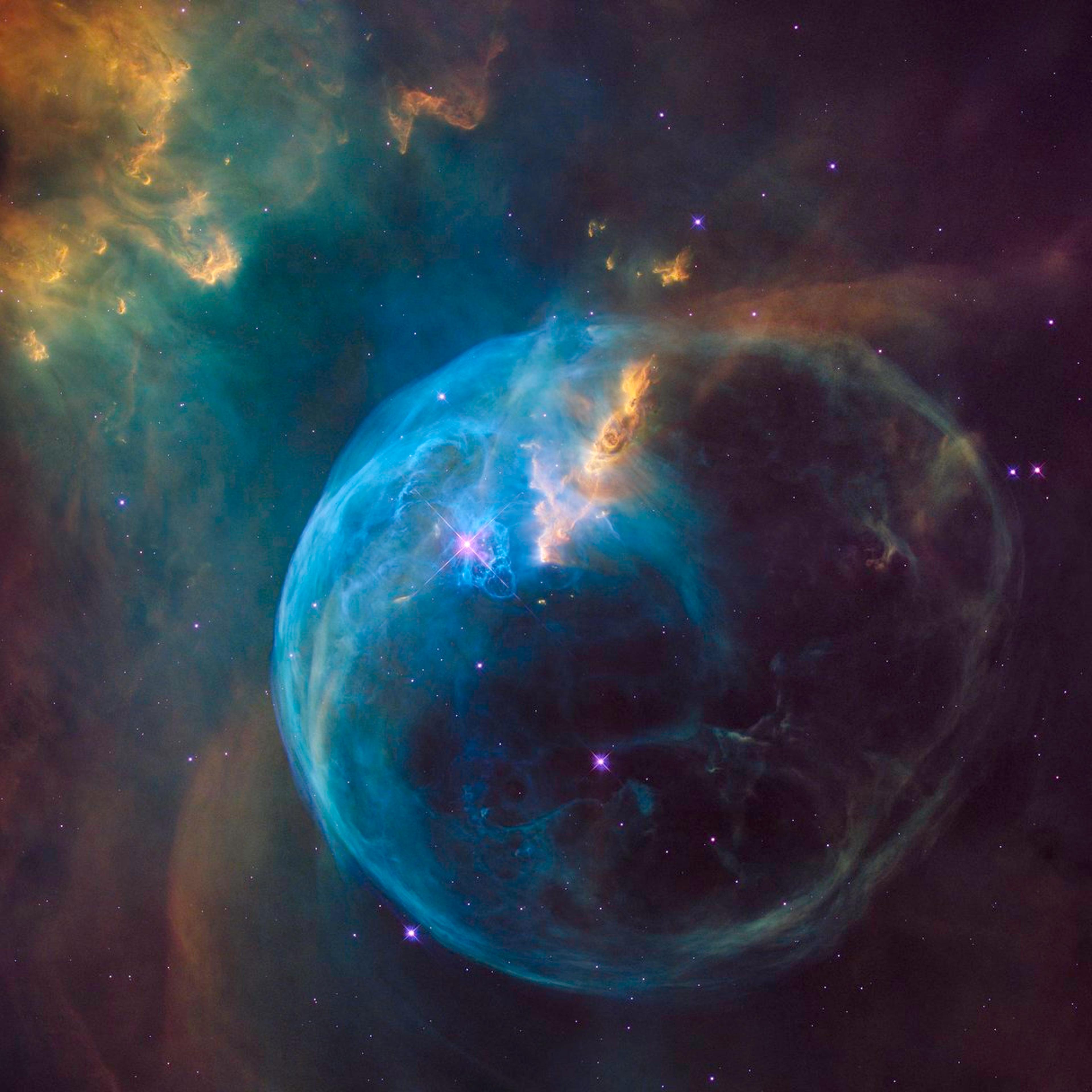 The Bubble Nebula, also known as NGC 7635, is an emission nebula located 8000 light-years away. This image was released on April 21, 2016.