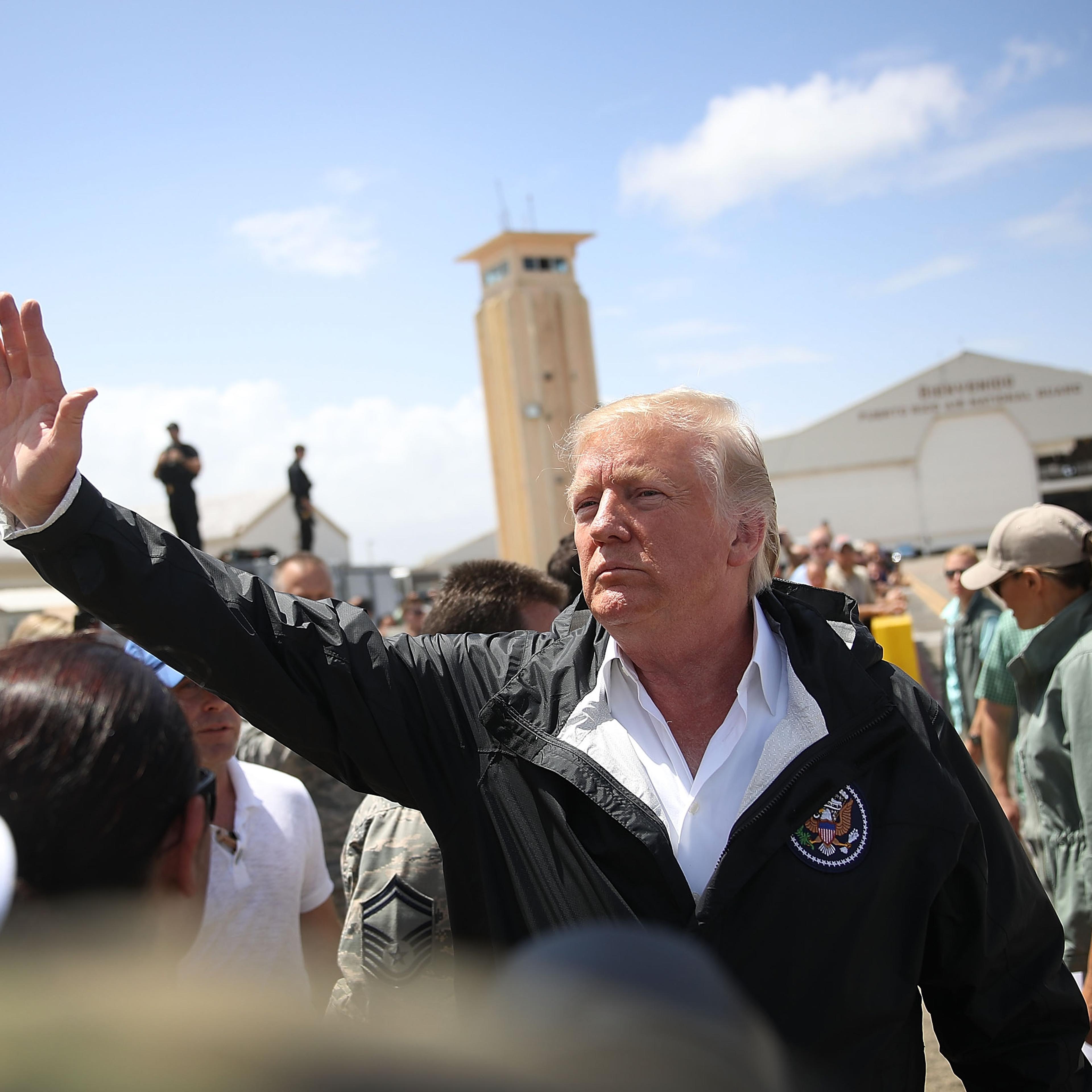 President Trump Arrives In Puerto Rico In Aftermath Of Hurricane Maria Devastating The Island
