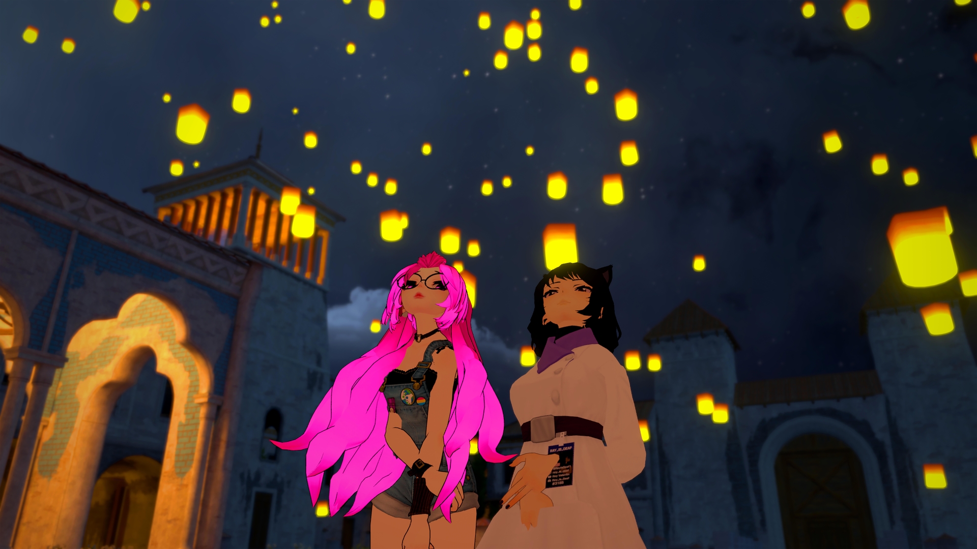 The avatars of Jenny, left, and Ray in the app VRChat, as seen in the film "We Met in Virtual Reality." 