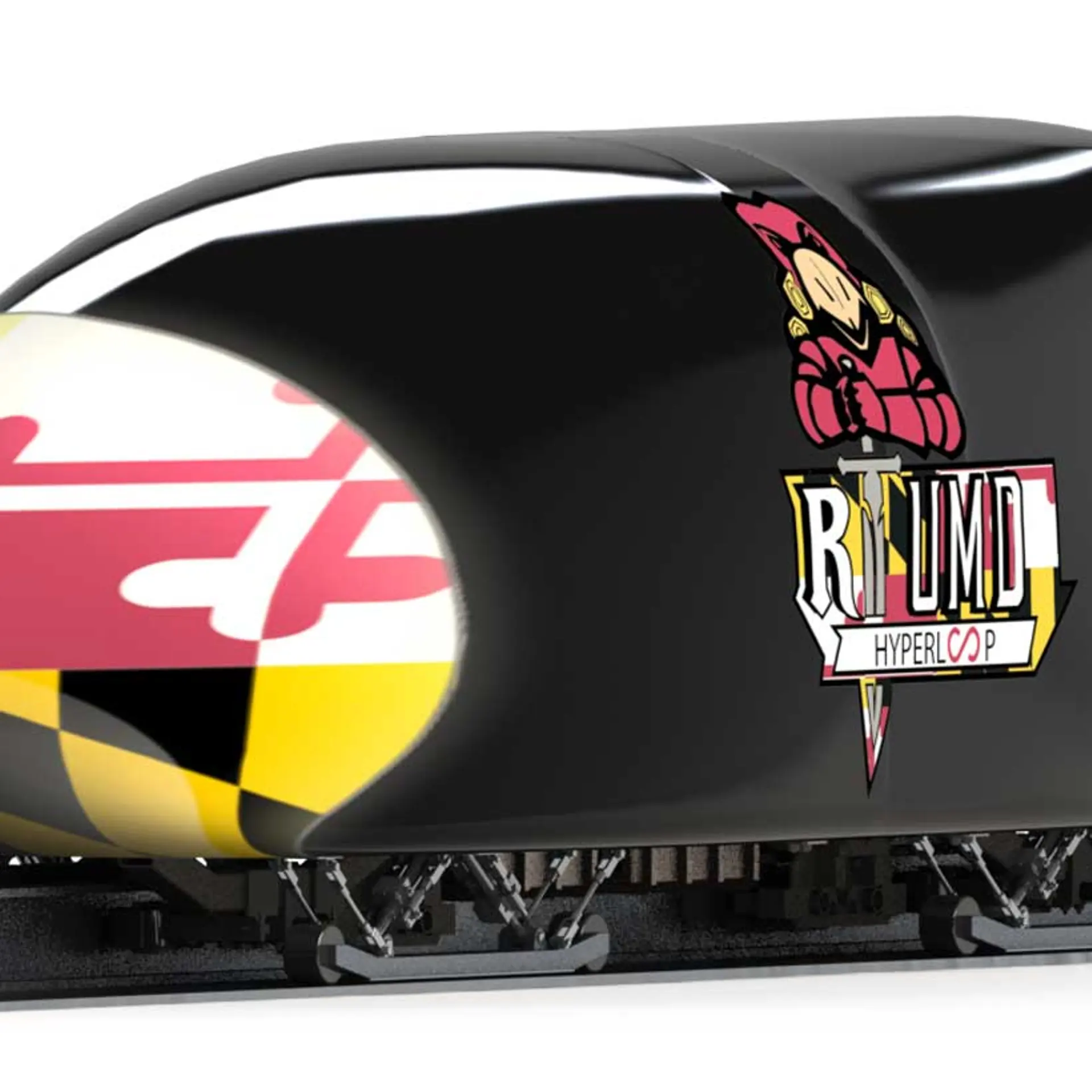 The University of Maryland and Rutgers University joint team's pod, Prometheus, "uses a unique geometry of permanent magnets to induce levitation as the speed of the pod increases."