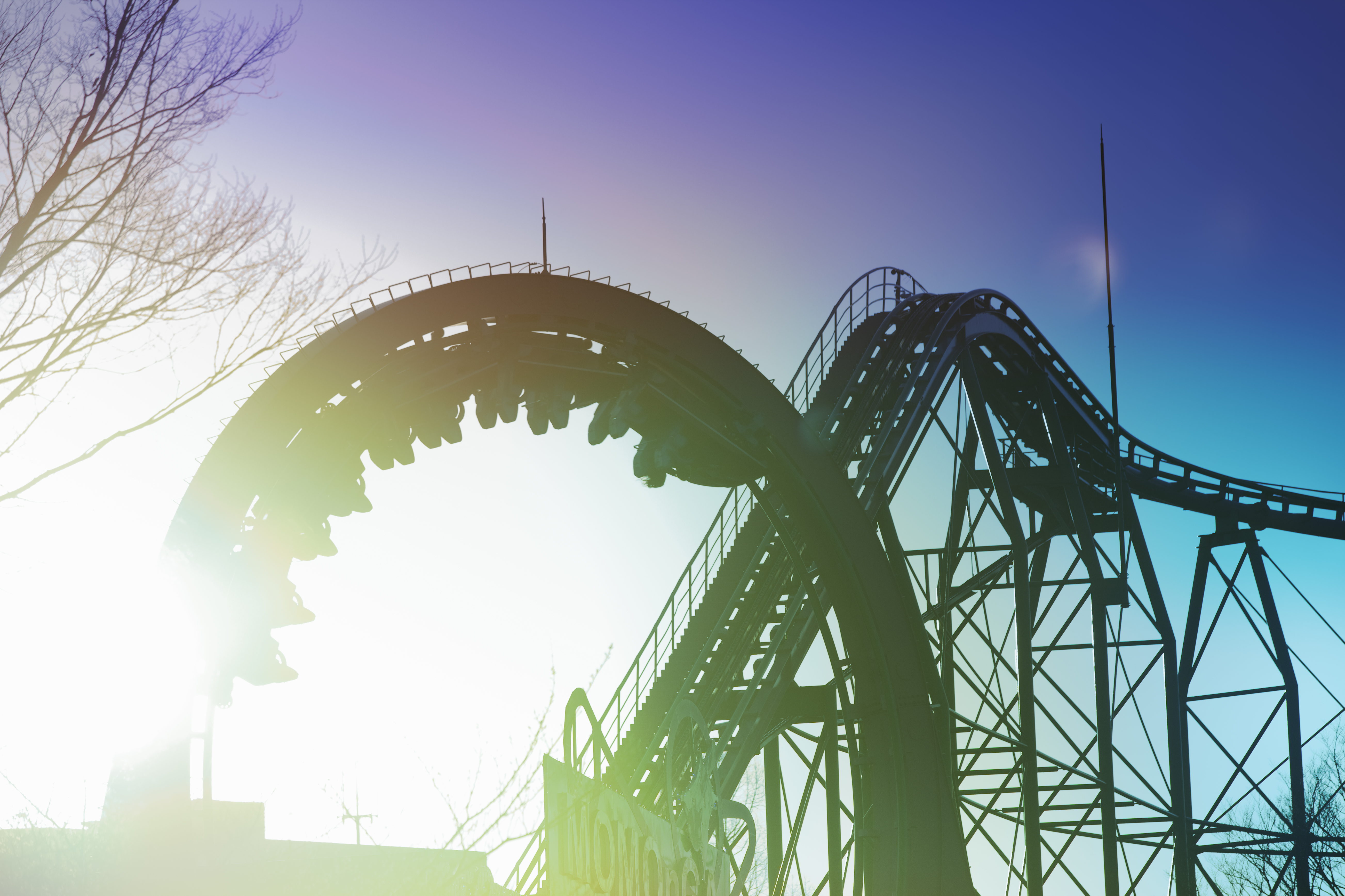 Roller coaster at sunset