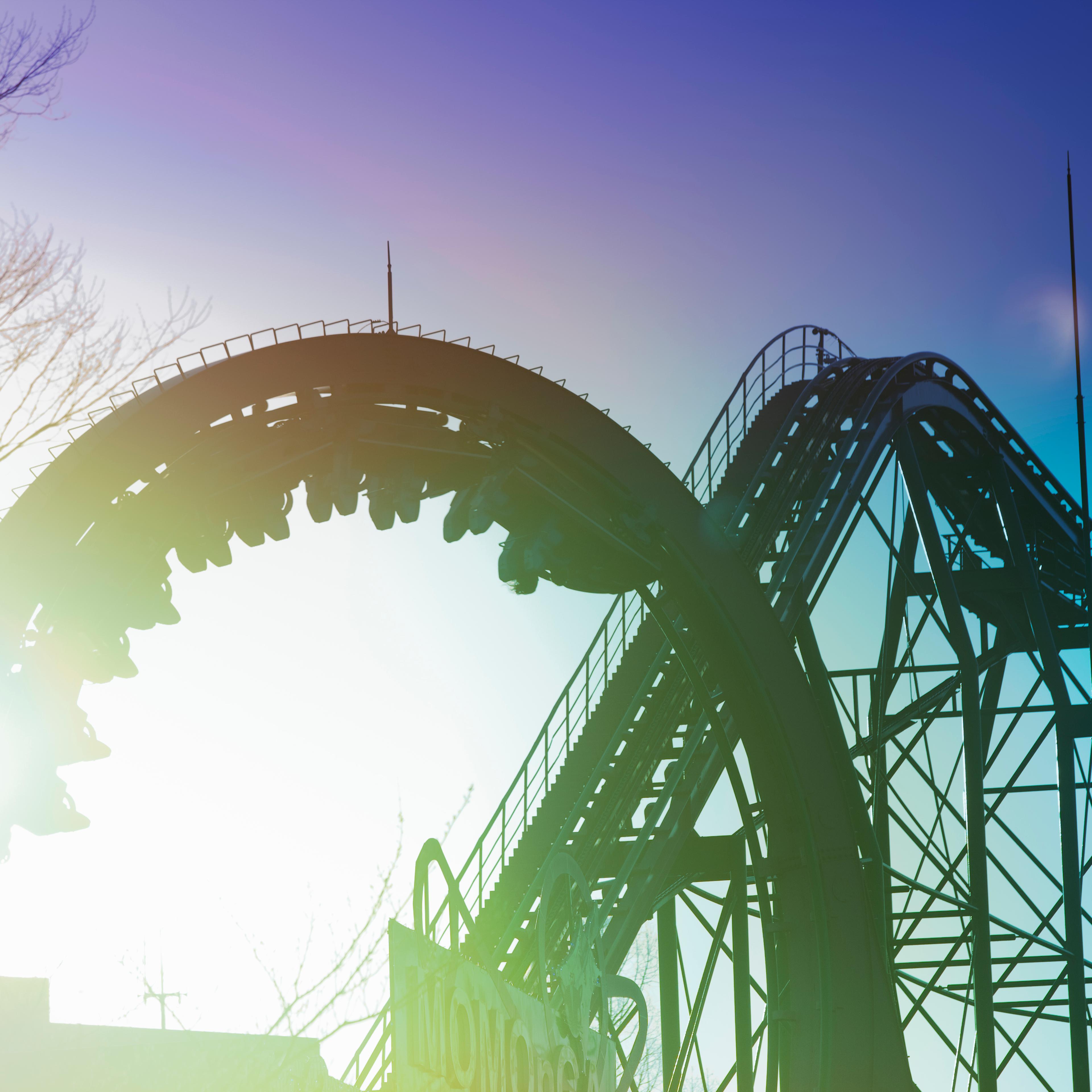 Roller coaster at sunset