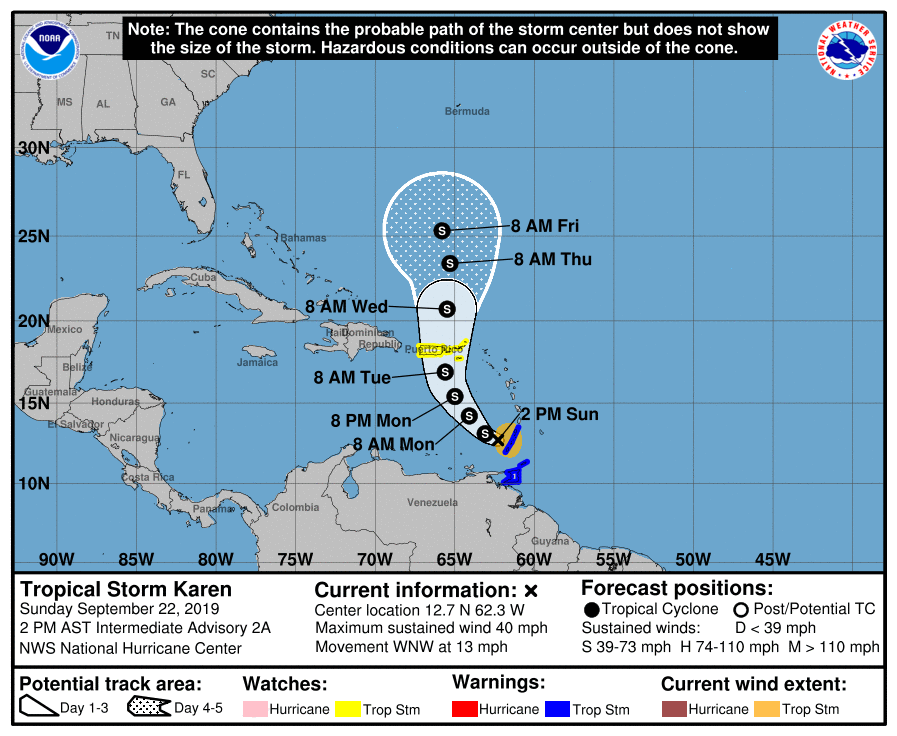 Tropical Storm Karen projected path