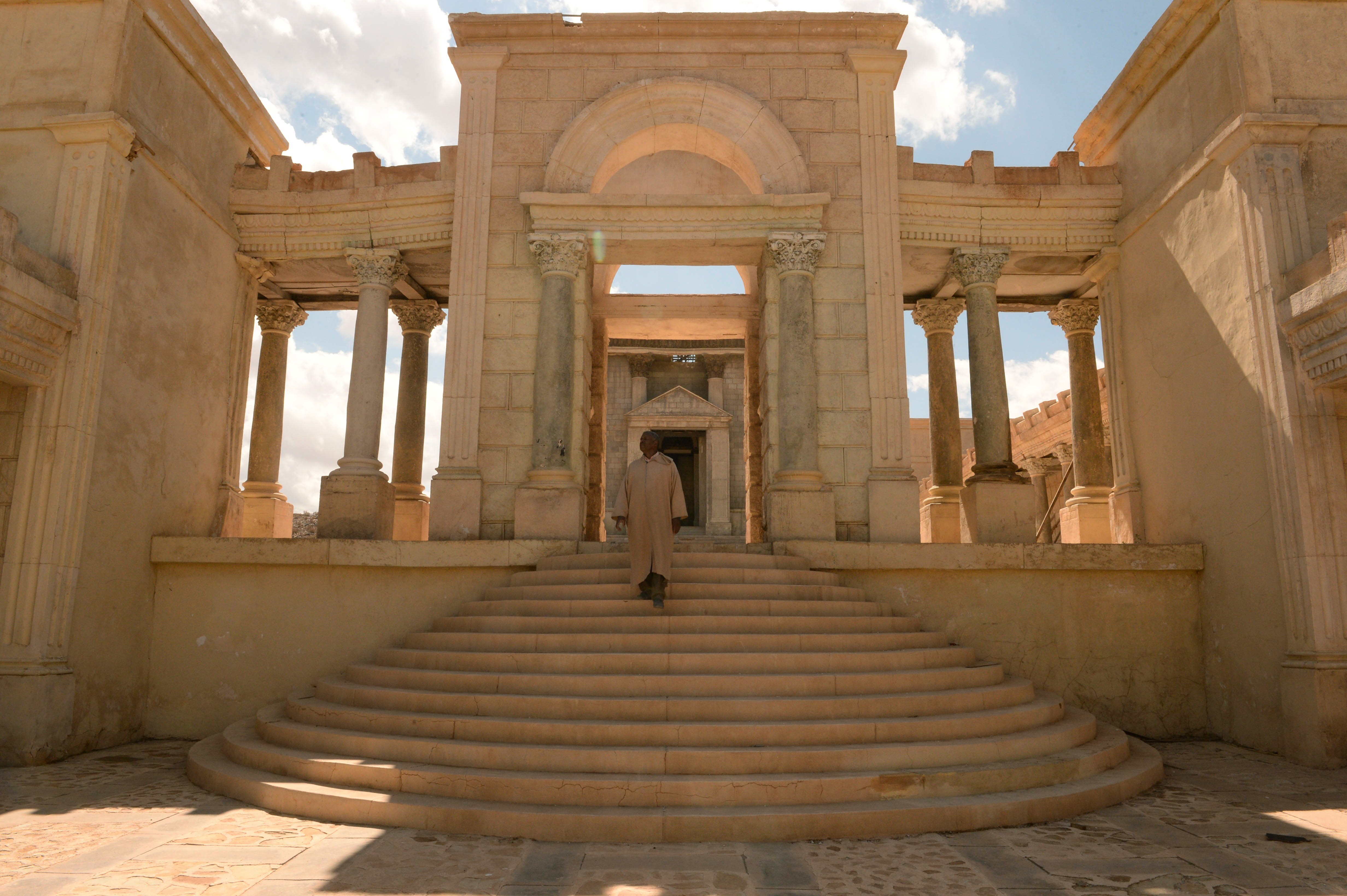 A man walking in part of the Tifoultout Kasbah cinema set near Ouarzazate in southern Morocco, on March 13, 2014.