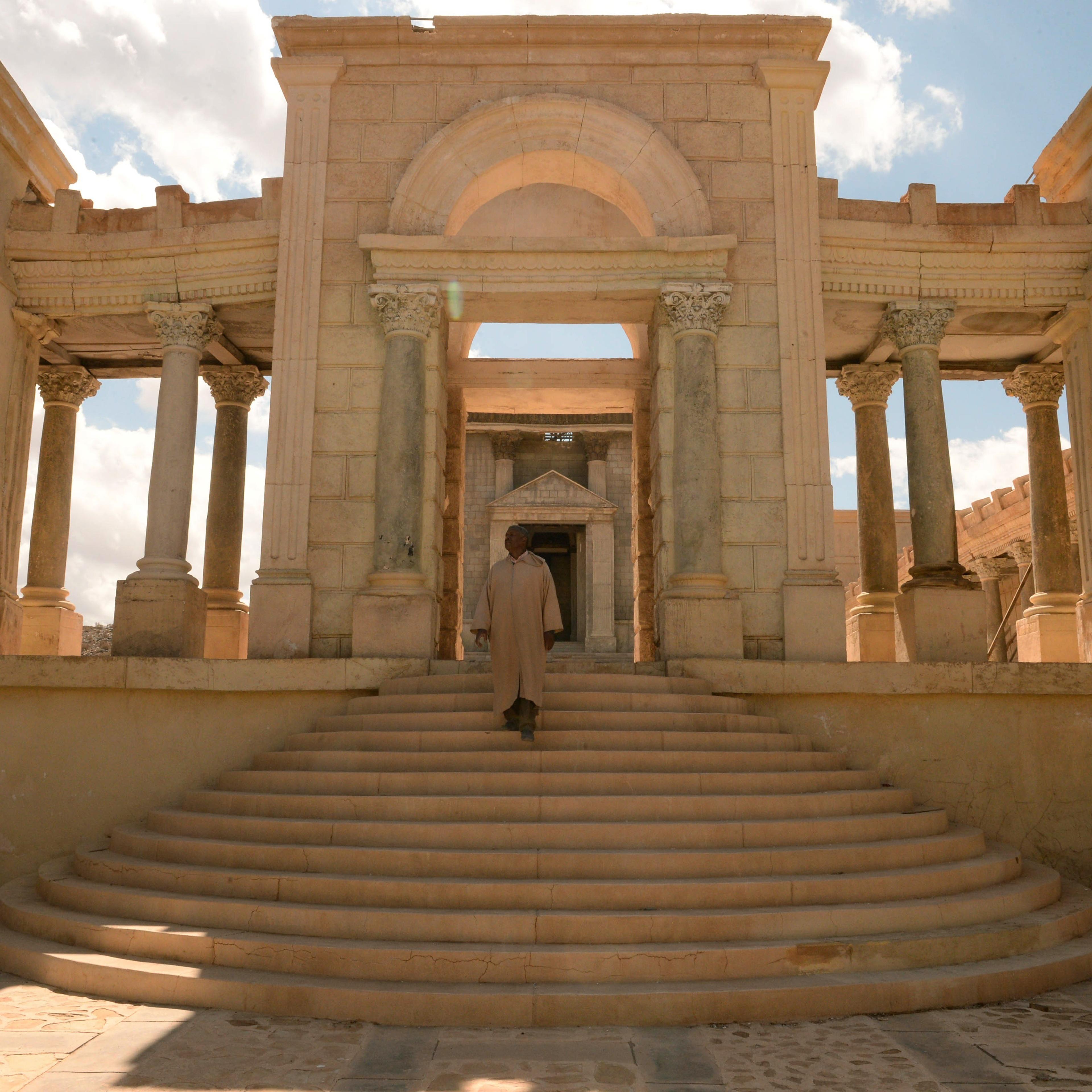 A man walking in part of the Tifoultout Kasbah cinema set near Ouarzazate in southern Morocco, on March 13, 2014.